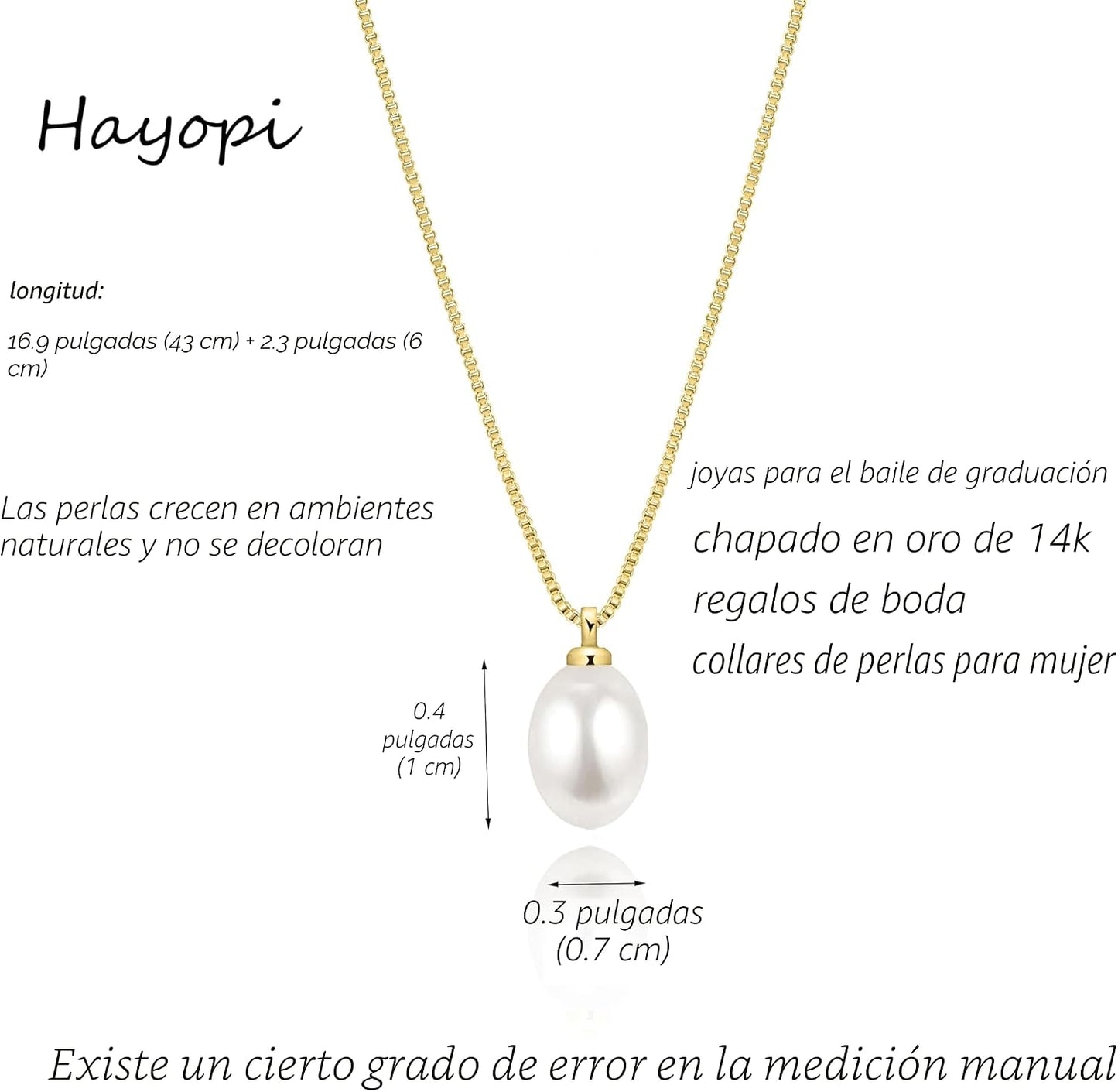 Collar de perlas para mujer de moda, collar chapado en oro de 14 qu...