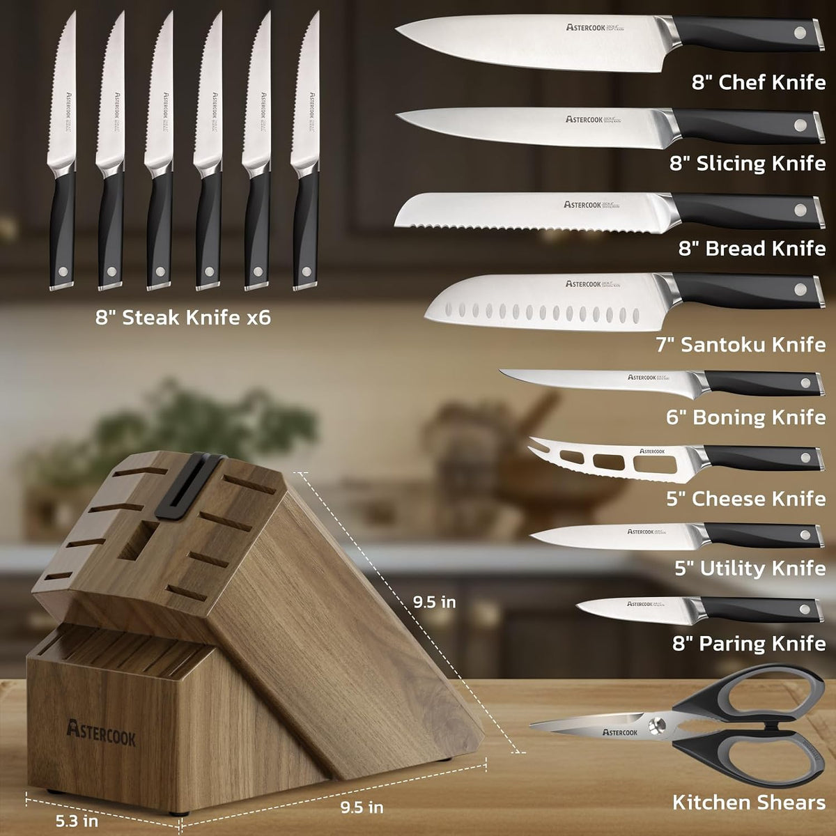 Astercook Juego de cuchillos, juego de cuchillos de cocina con bloq...