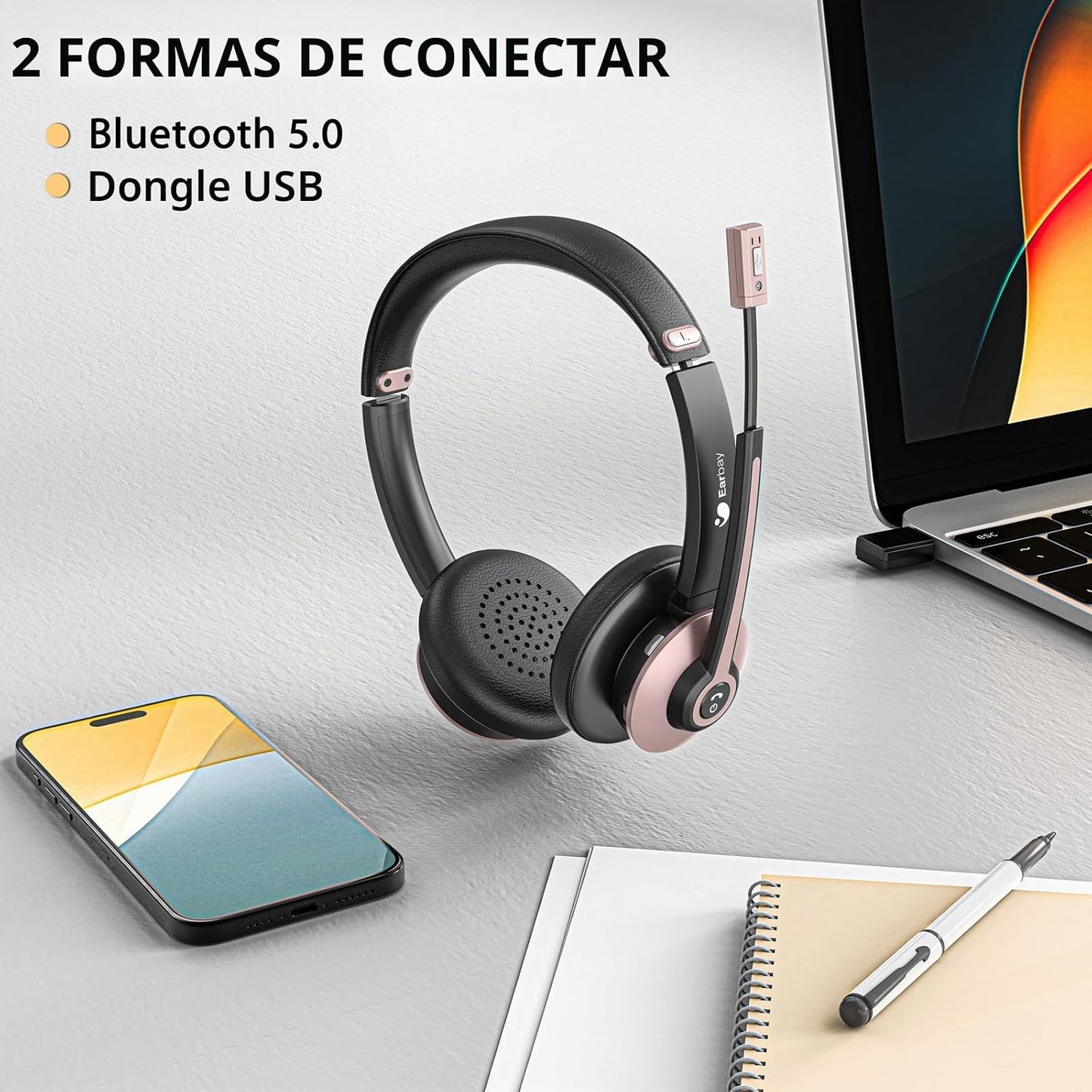 Auriculares inalámbricos con micrófono para el trabajo, auriculares...