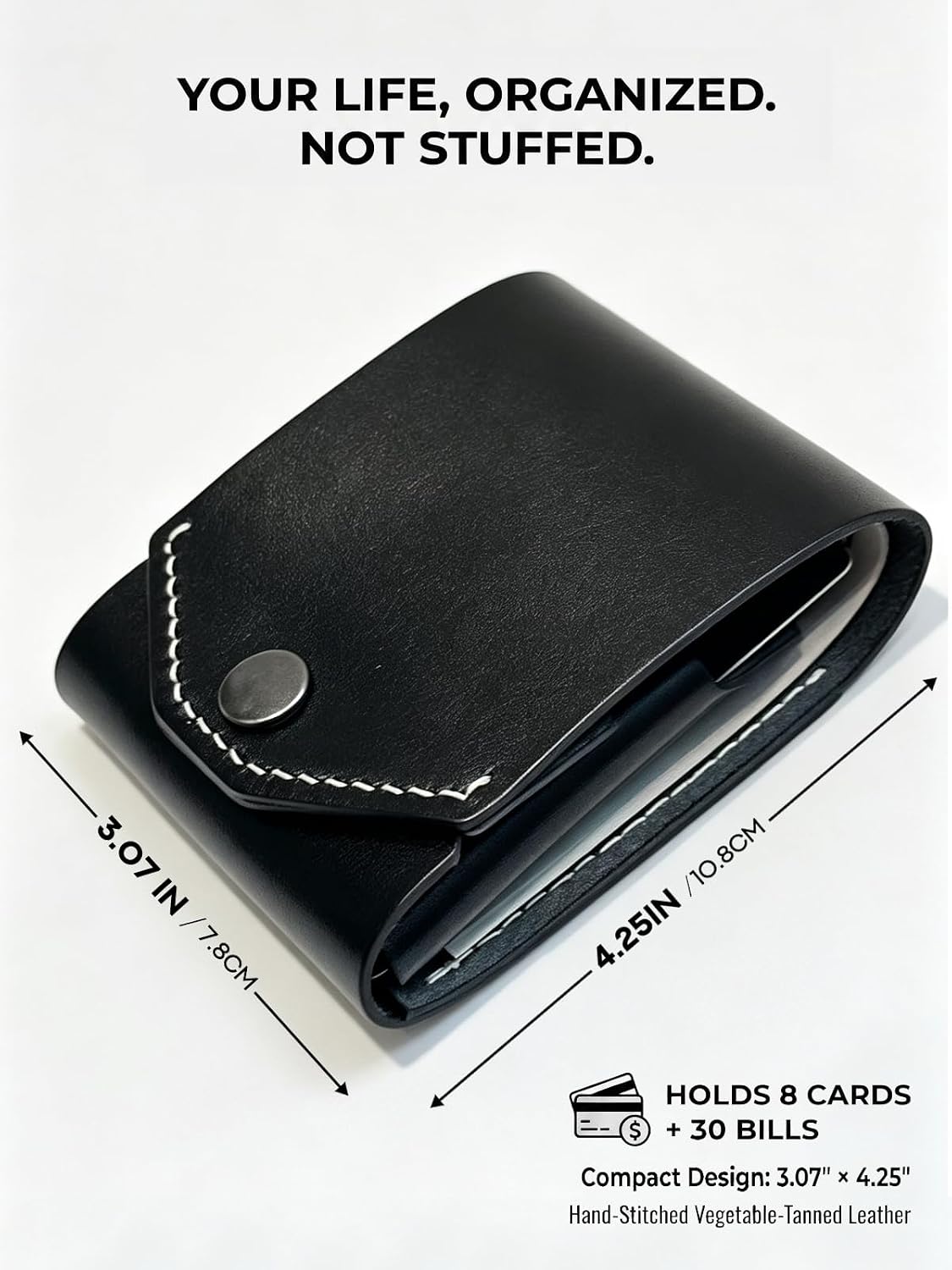 JusBumio Cartera plegable cosida a mano para hombre, con capacidad...