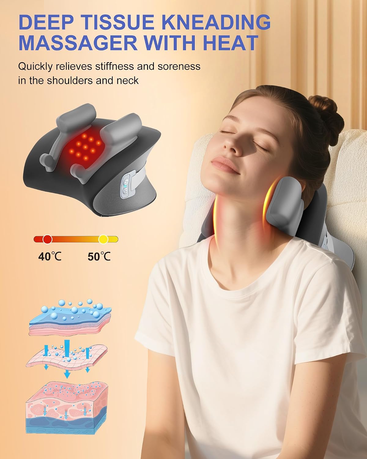 snawowo Almohada masajeadora de cuello mejorada con 3 modos y 3 | S...