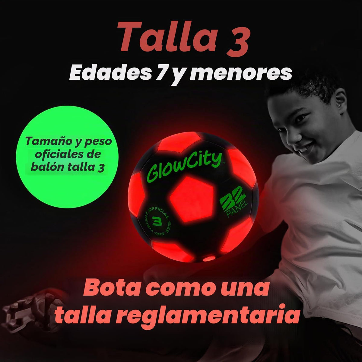 GlowCity Balón de fútbol que brilla en la oscuridad - Tamaños 3, 4,...