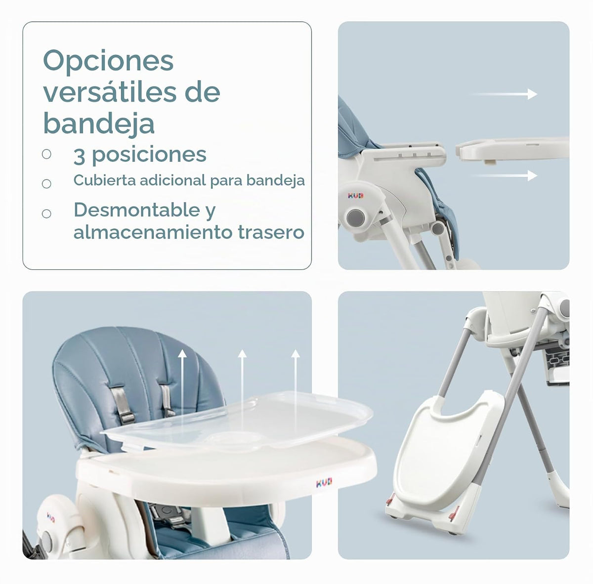 KUB Silla alta plegable 3 en 1 para bebé (azul) | Sillas altas mult...