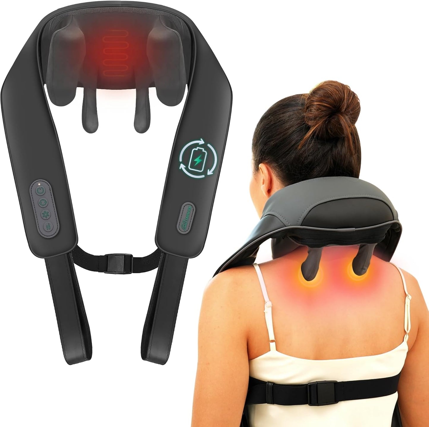 Snailax 4D Masajeador inalámbrico de cuello y hombros con calor y a...