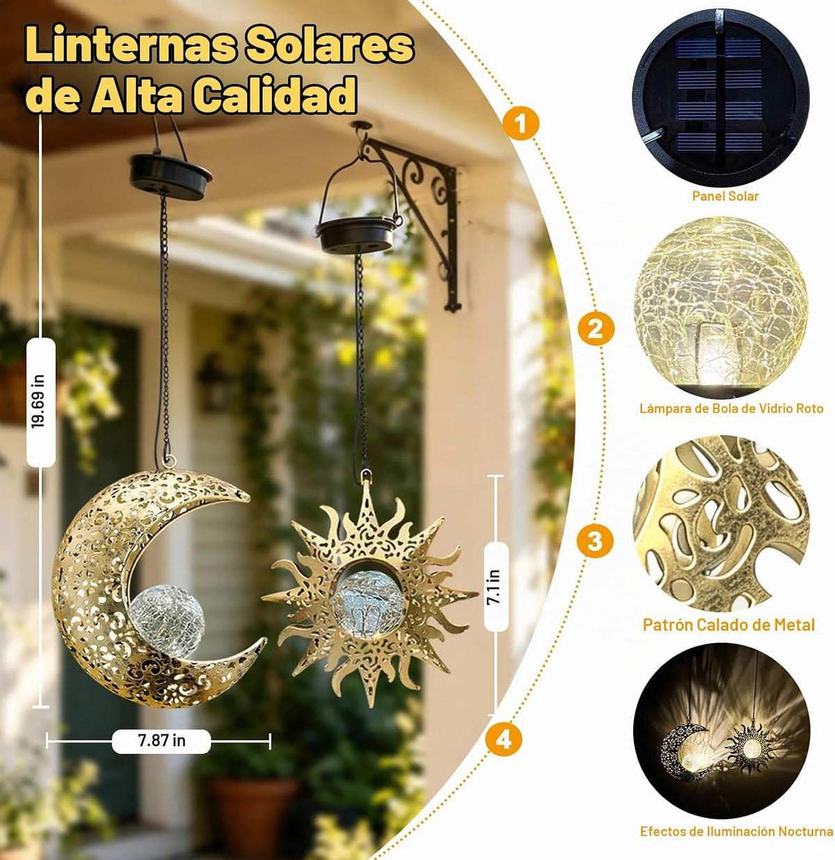 QCF Juego de luces solares colgantes de sol y luna para exteriores,...