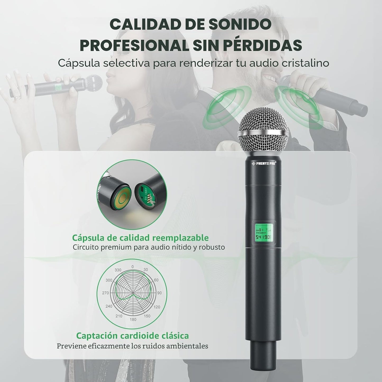 Phenyx Pro Sistema de micrófono inalámbrico, juego de micrófono ina...