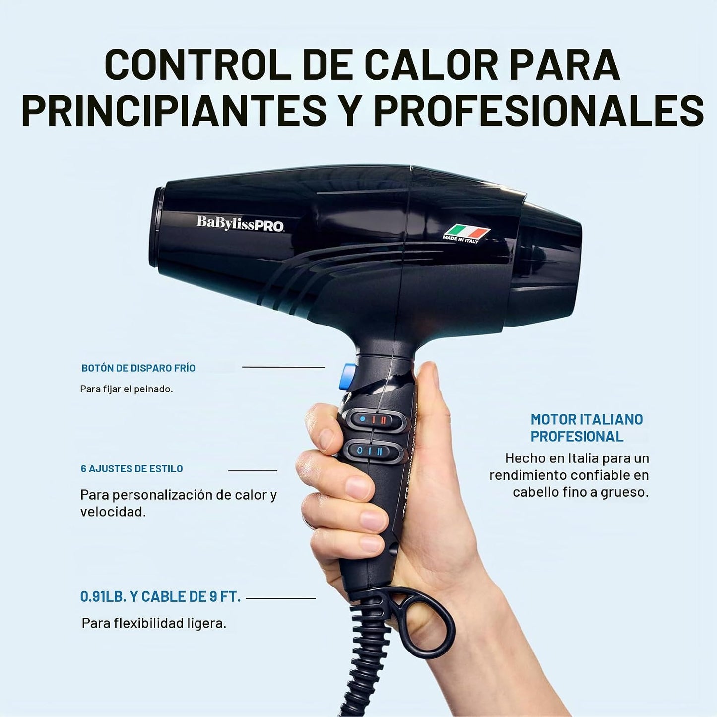 BaBylissPRO Secador de pelo, Nano Titanium Rapido 2000 vatios secad...