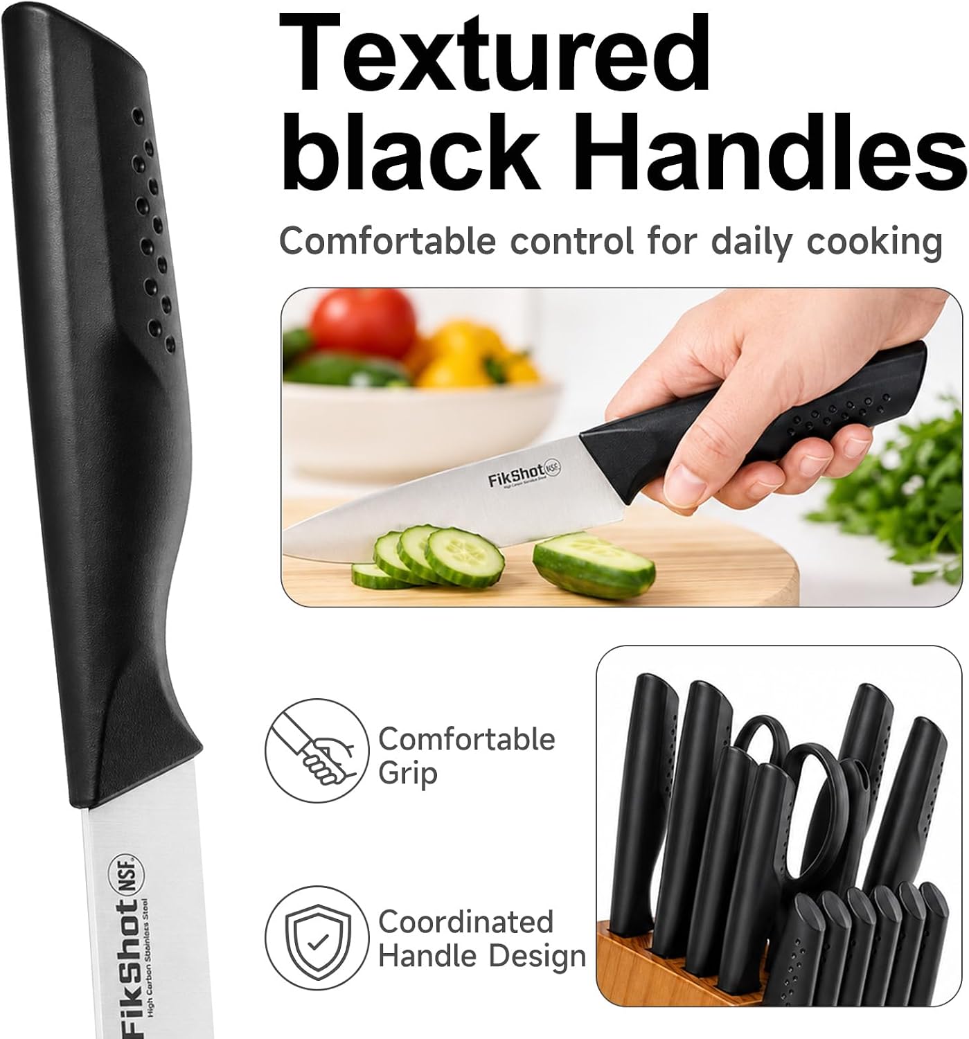 FikShot Juego de cuchillos de cocina de 15 piezas con bloque y afil...