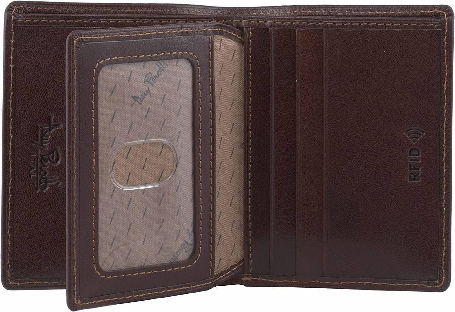 Tony Perotti Billetera plegable de cuero italiano para hombre con s...