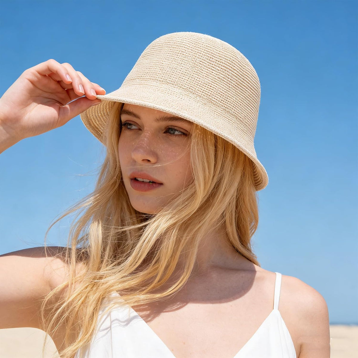 MILAKOO Sombrero de pescador de ganchillo trenzado de punto flojo c...