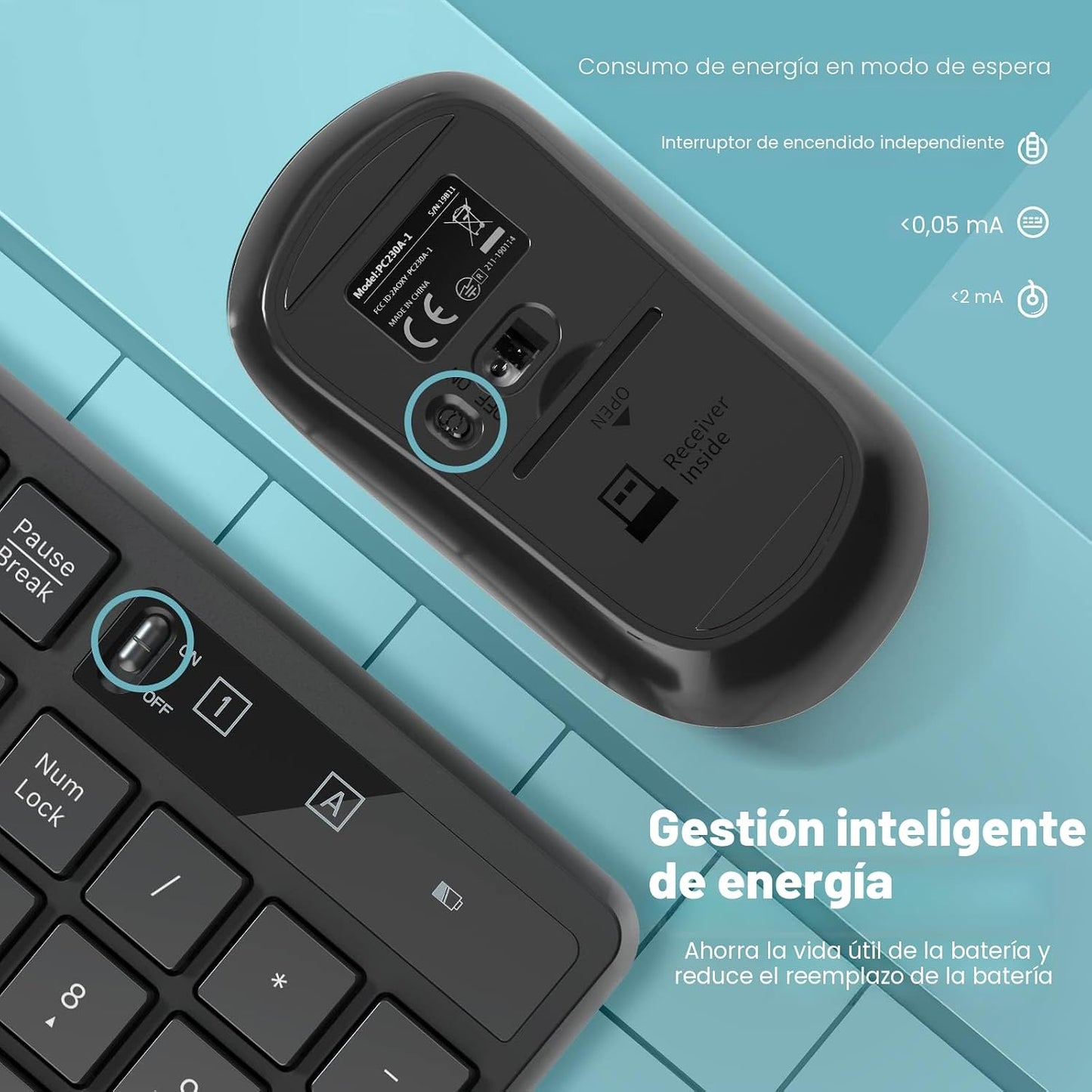 Lovaky - Combo de teclado y mouse inalámbricos, teclado ergonómico...