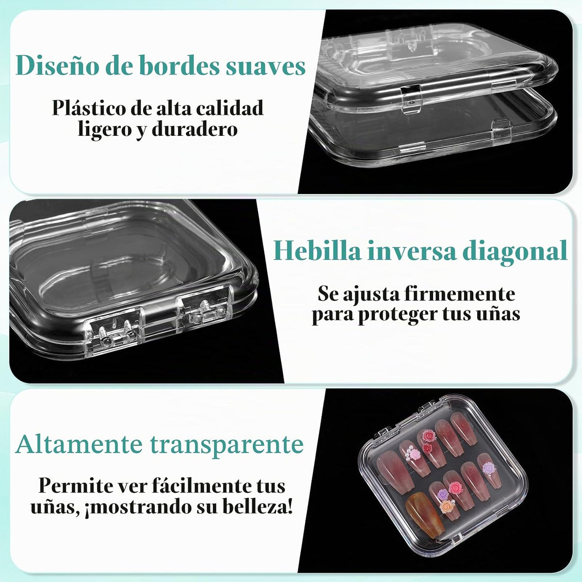 30 piezas de caja de uñas a presión, caja de almacenamiento de uñas...