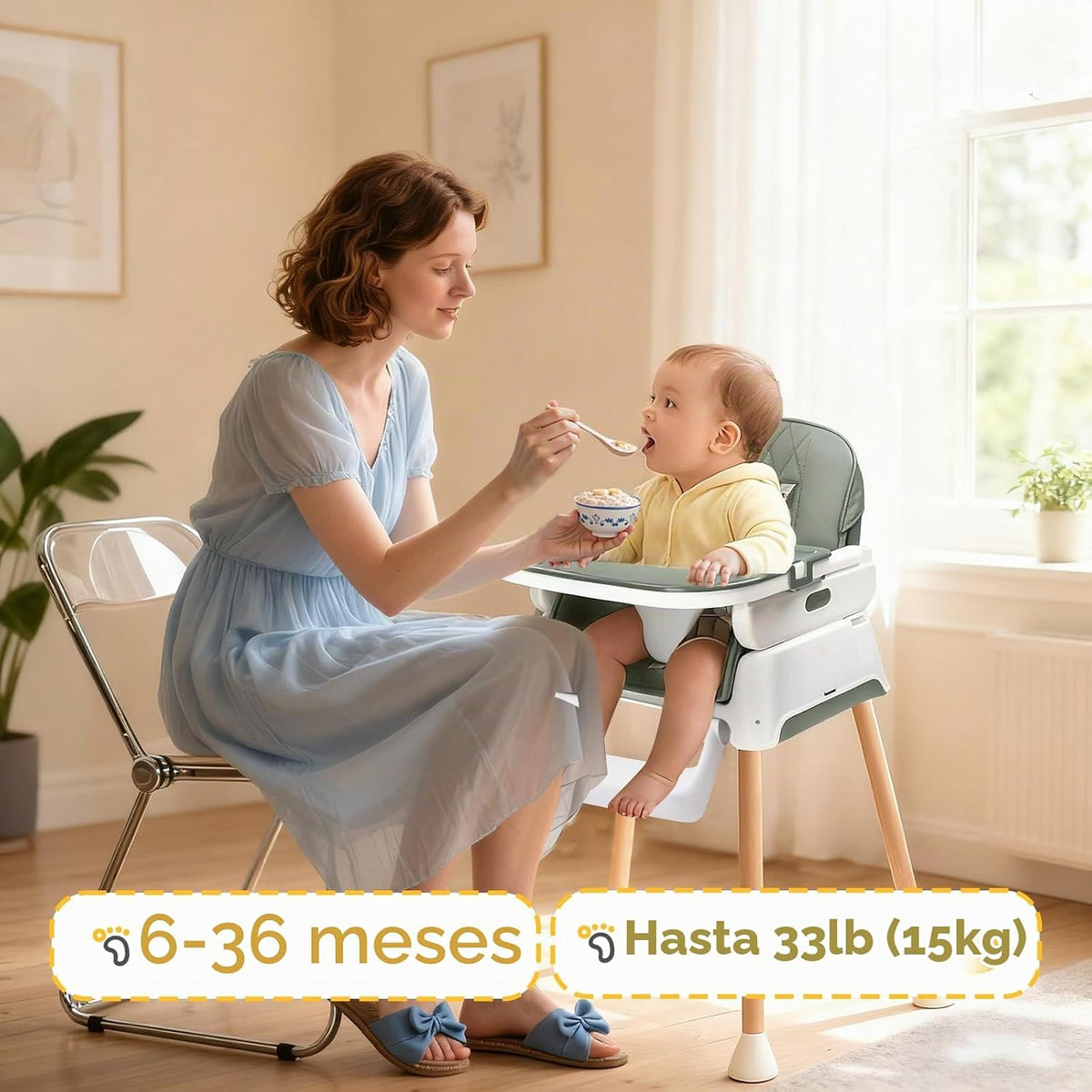JOYMOR Silla alta 5 en 1 para bebés y niños pequeños, silla alta co...