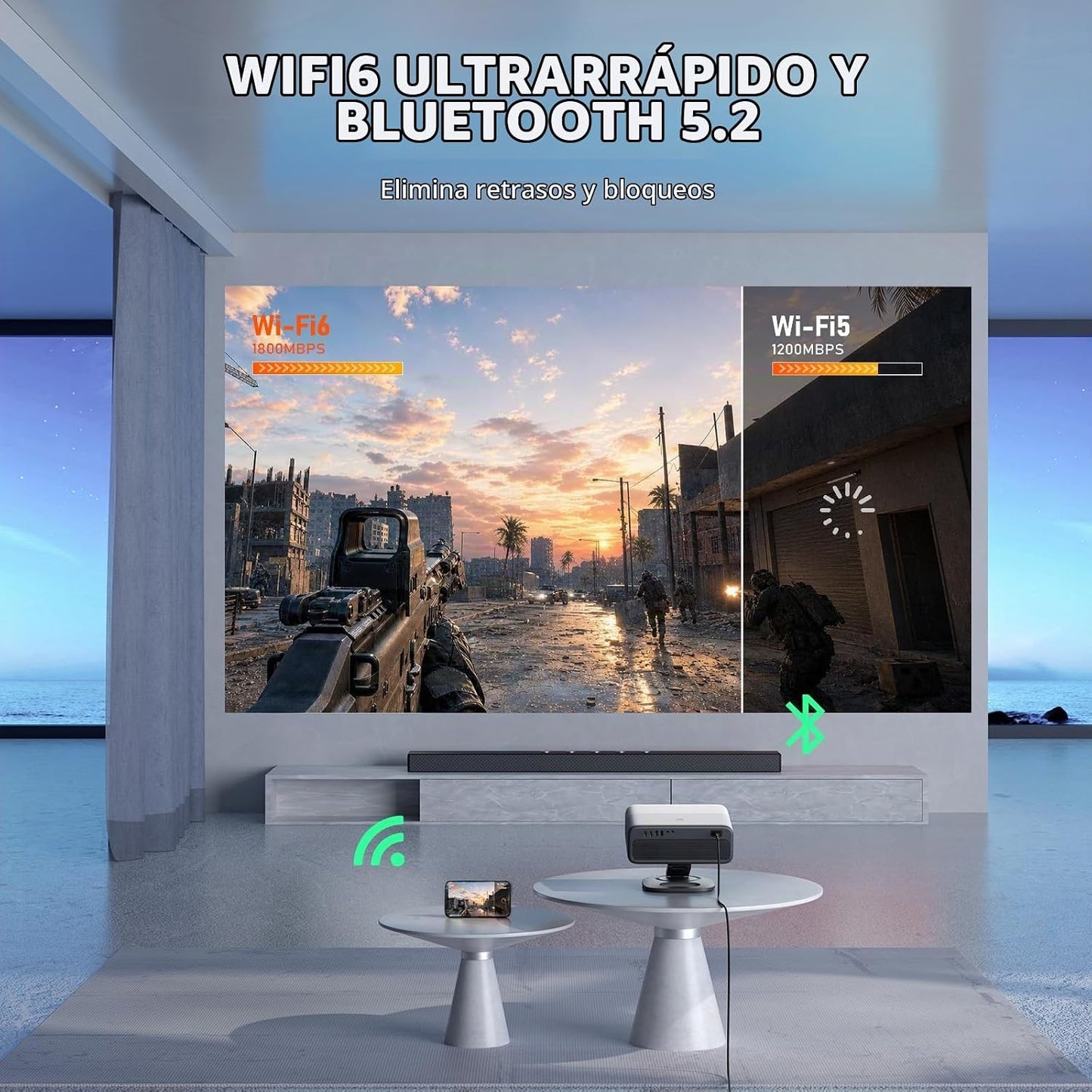Proyector 4K con WiFi y Bluetooth, proyector TOF en tiempo real de...