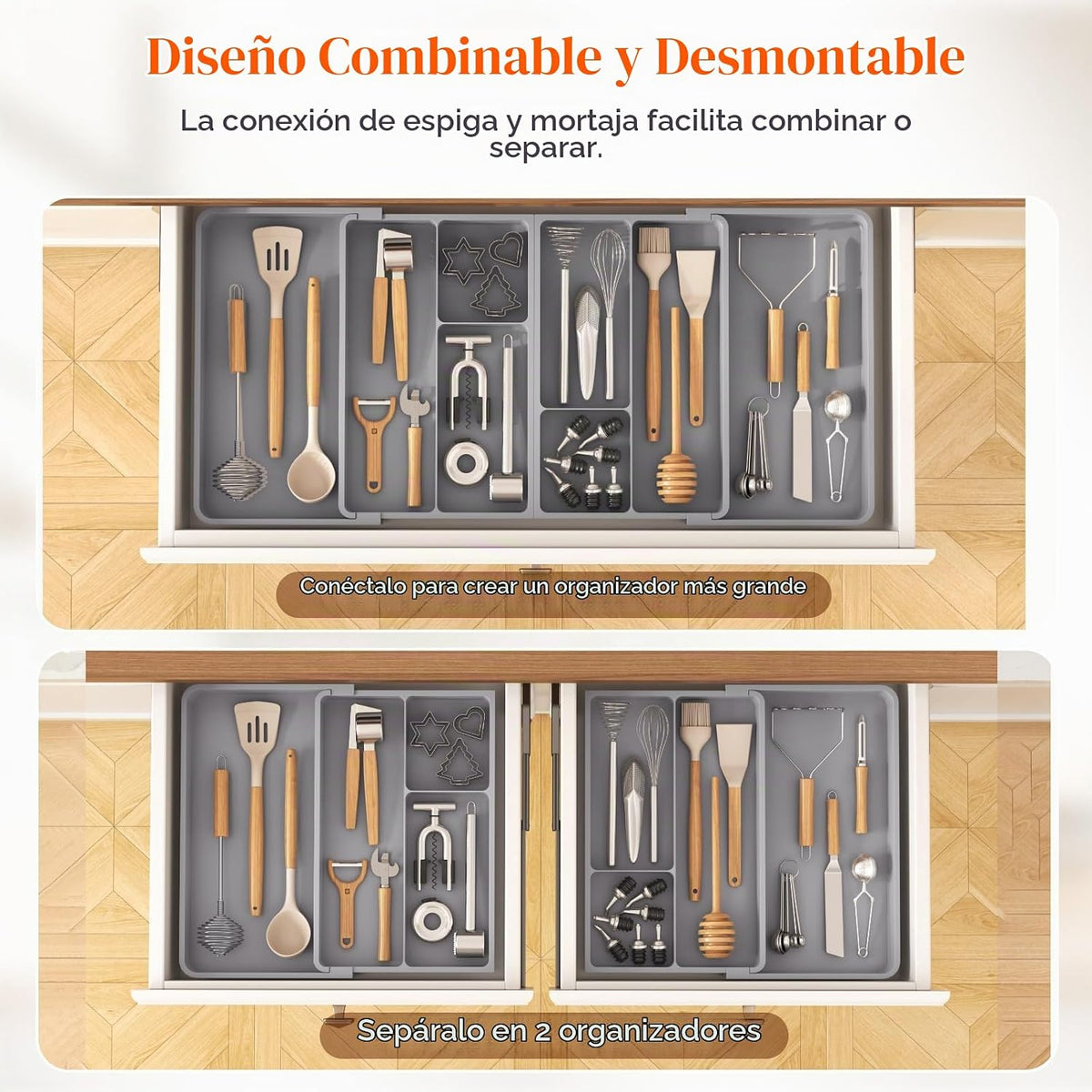 Lifewit Organizador de utensilios expandible para cajón de cocina,...