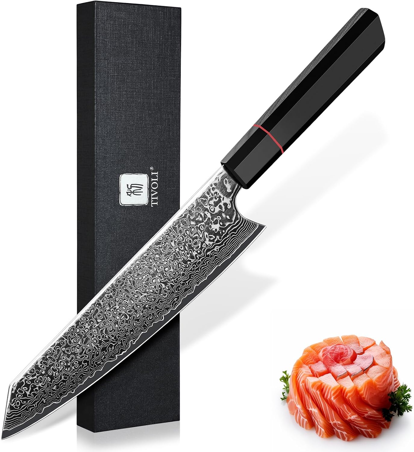 TIVOLI Cuchillo japonés Kiritsuke de Damasco de 8 pulgadas con bord...