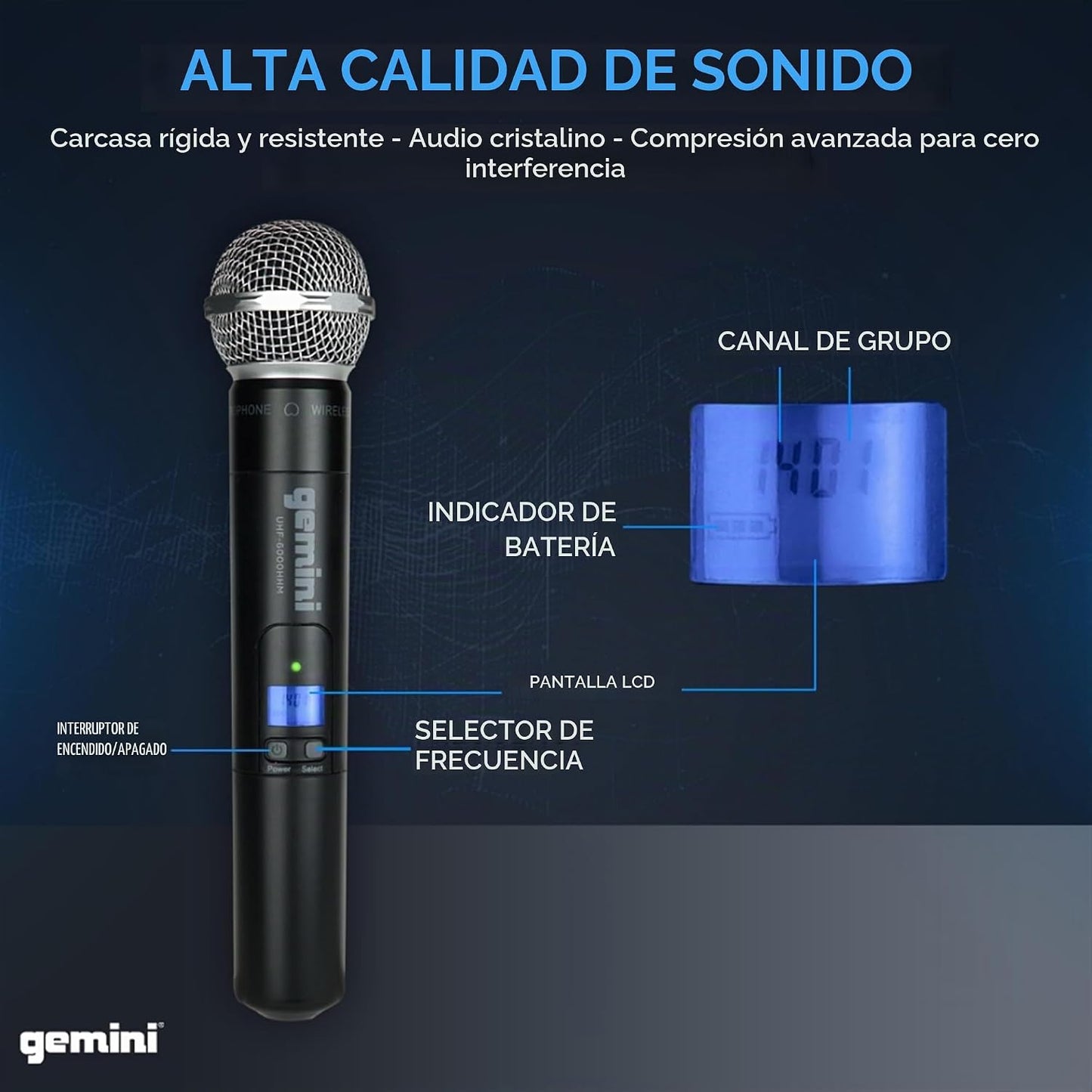 Gemini Sistema de micrófono inalámbrico dual UHF (UHF-6200M) | Micr...