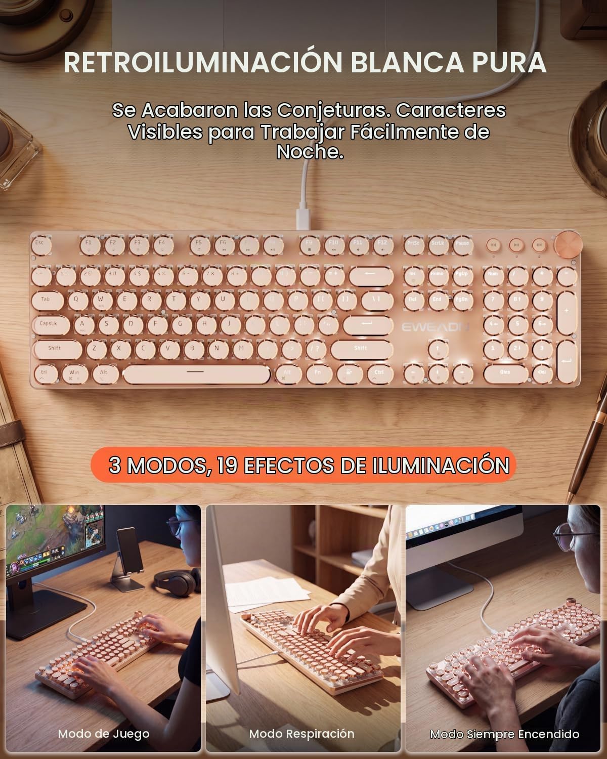 Combo de teclado y mouse con cable para máquina de escribir, interr...