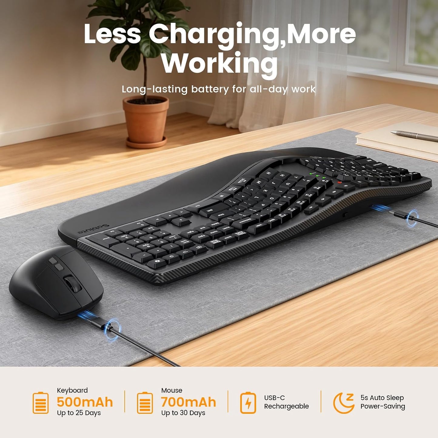 SABLUTE Combo ergonómico de teclado y mouse, diseño dividido, mouse...