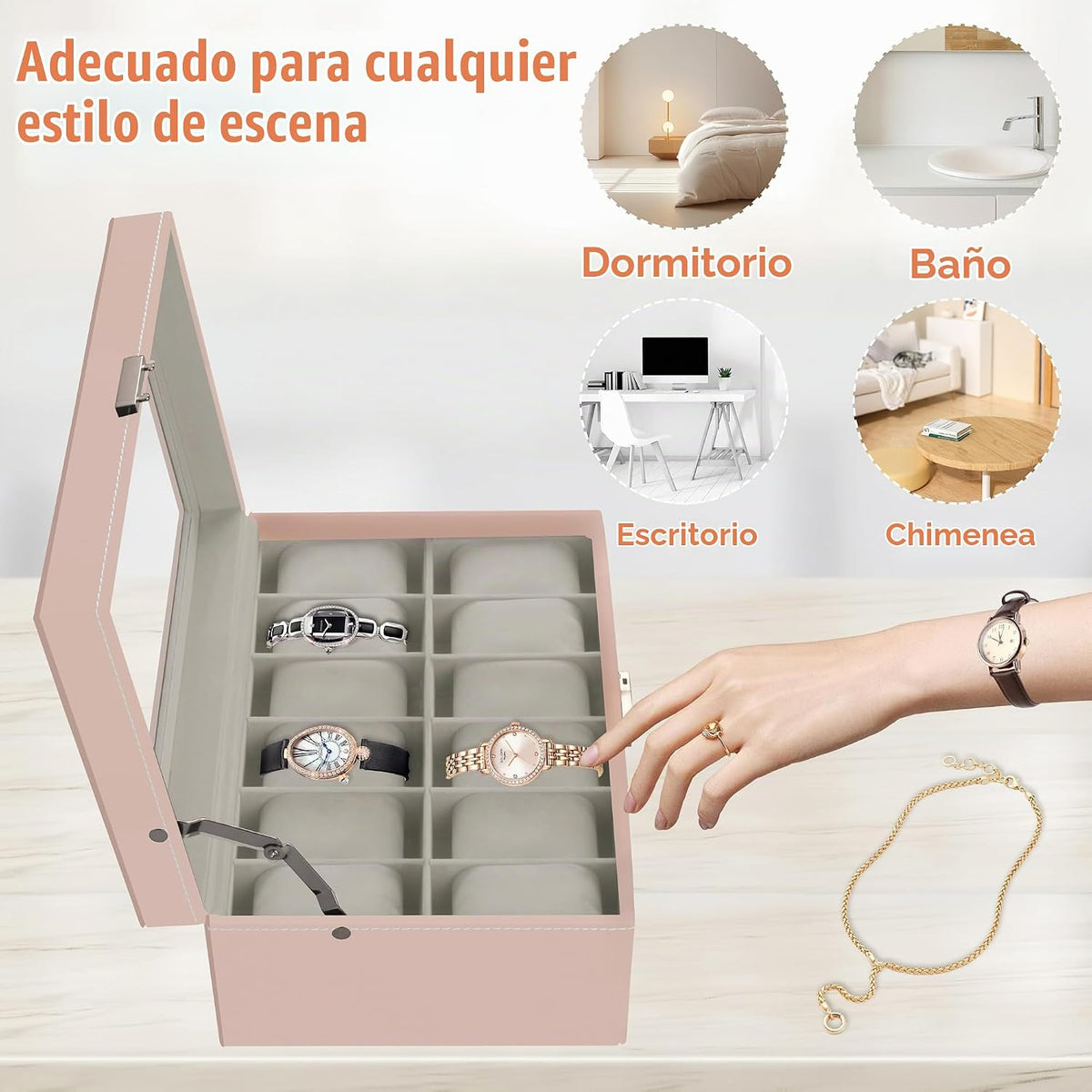Ogrmar Cajas de almacenamiento de relojes con 12 ranuras de cuero P...