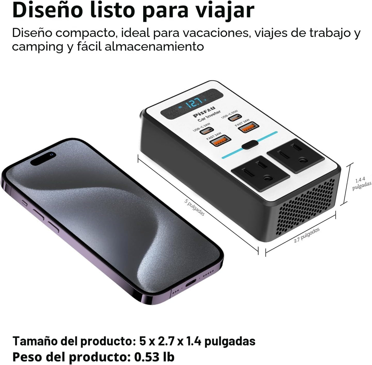 200W Inversor de corriente para automóvil DC 12V a 110V AC, adaptad...