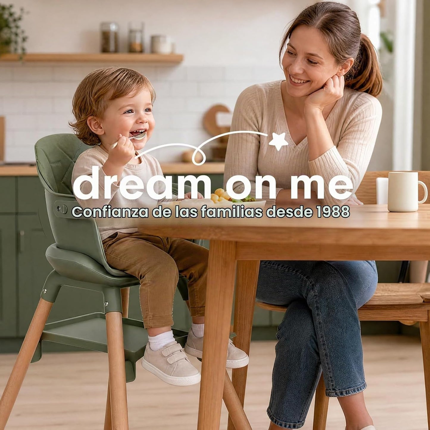 Dream On Me NibbleNest - Silla alta de madera 6 en 1, bandeja extra...