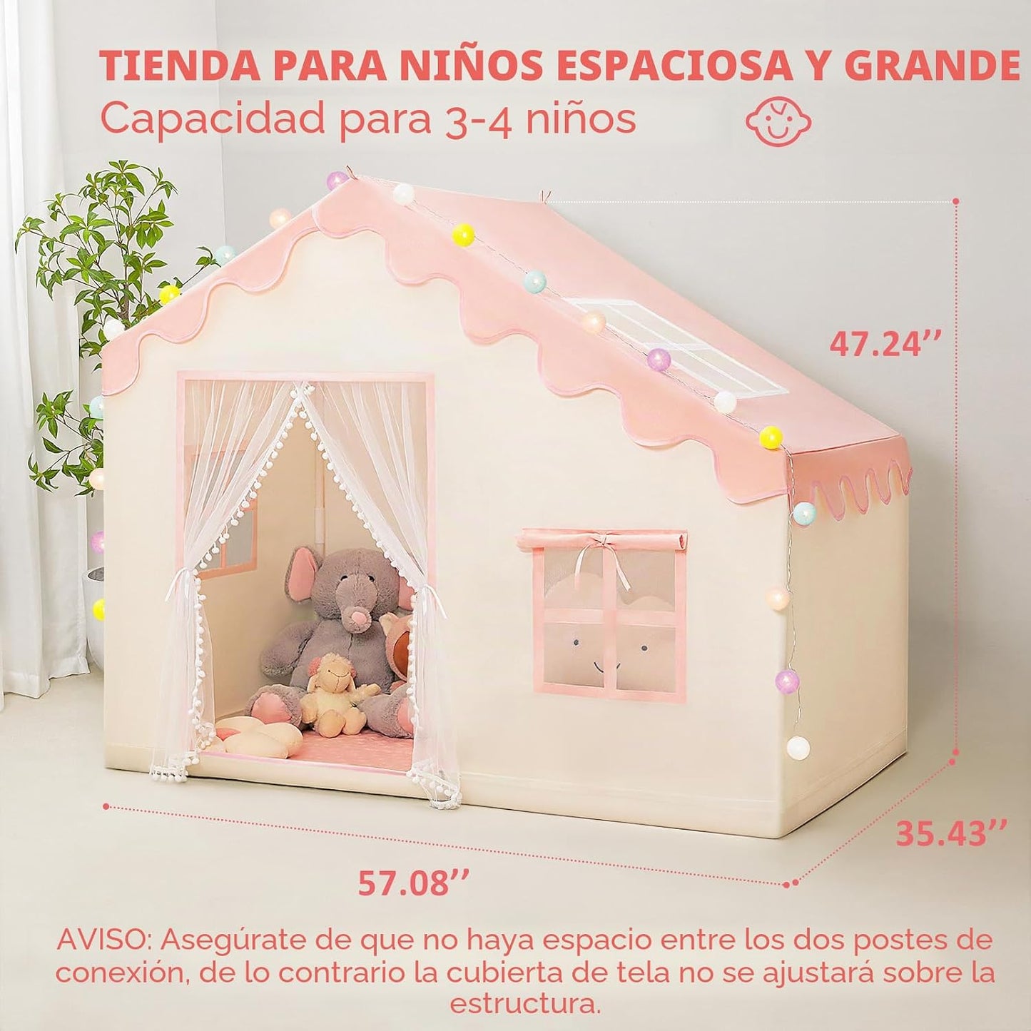 PIIKAGO Tienda de campaña para niños con alfombrilla y luces de bol...