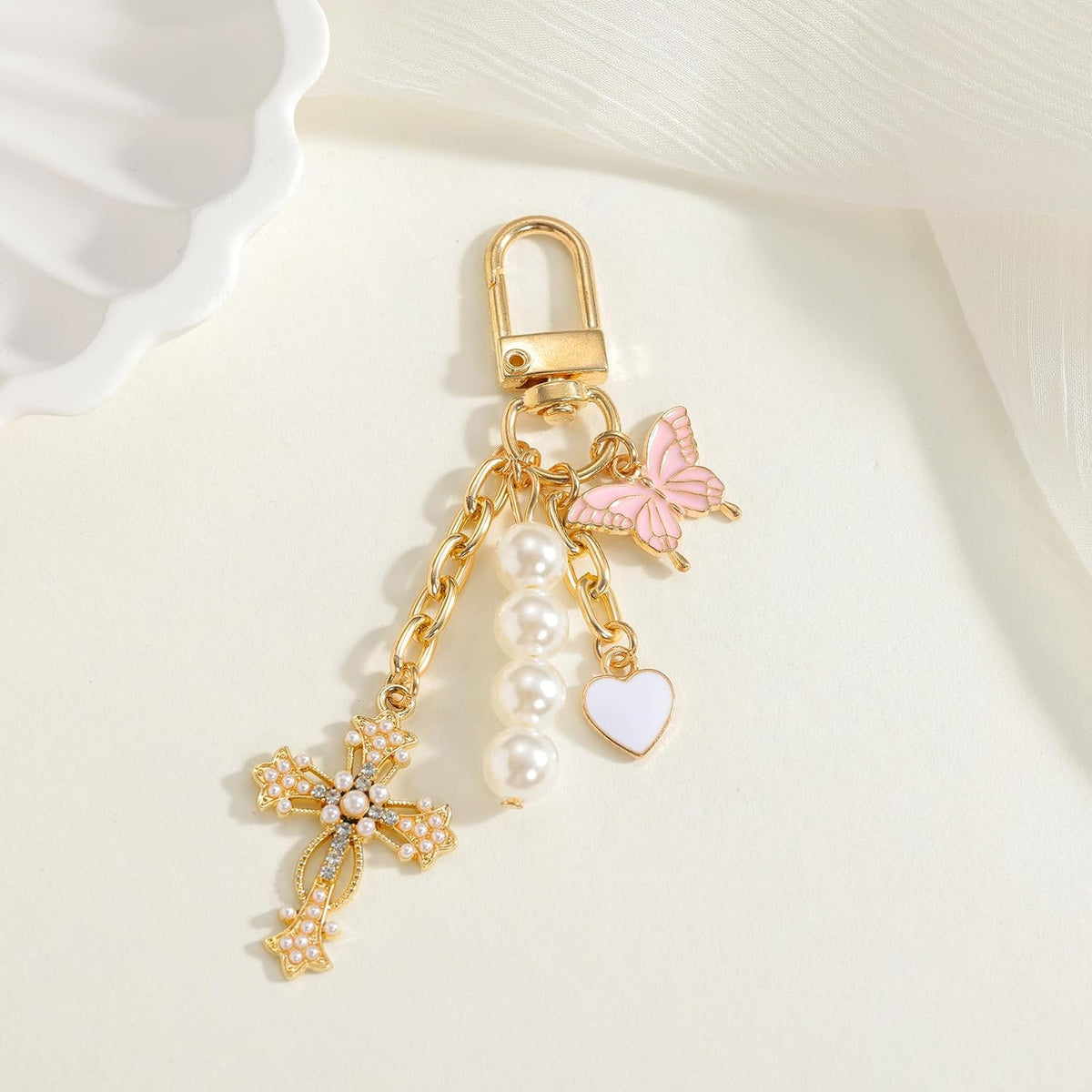 wavaiov Llavero de cruz con forma de corazón y mariposa, accesorios...