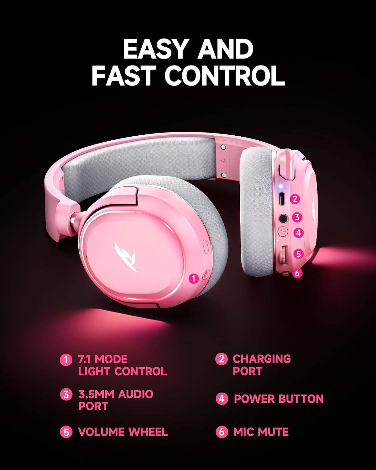 Auriculares inalámbricos para juegos, sonido envolvente 7.1, auricu...