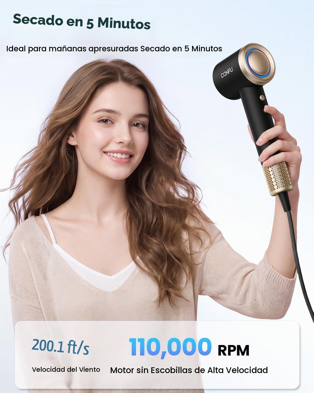 CONFU Secador de pelo con difusor, secador iónico de 1,640.4 ft, al...