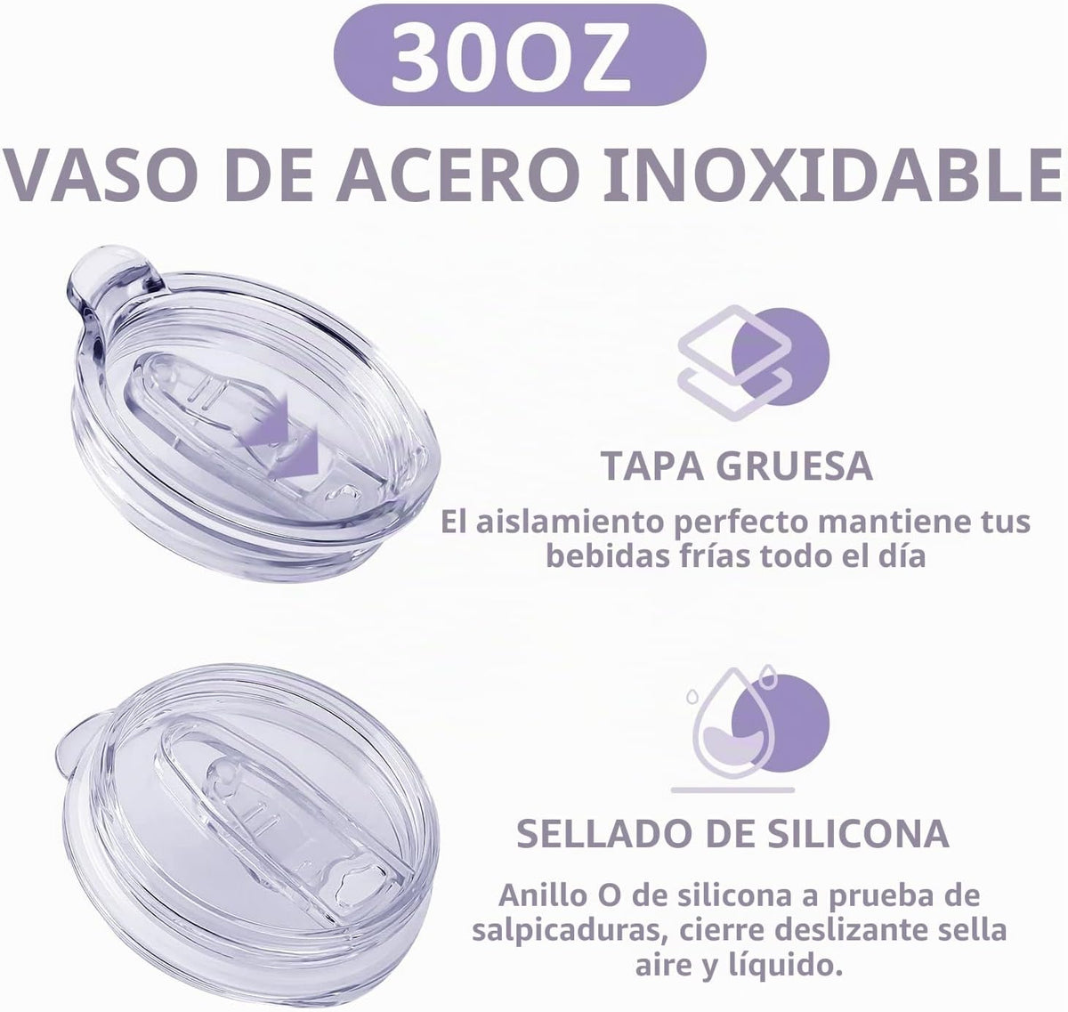 Mrazqev Vaso de acero inoxidable de 30 onzas con asa, tapa y pajita...
