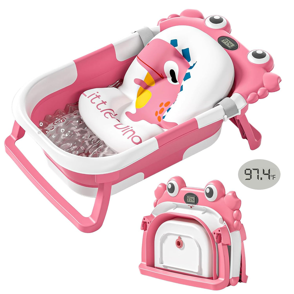 Bañera plegable para bebés recién nacidos con termómetro y cojín fl...