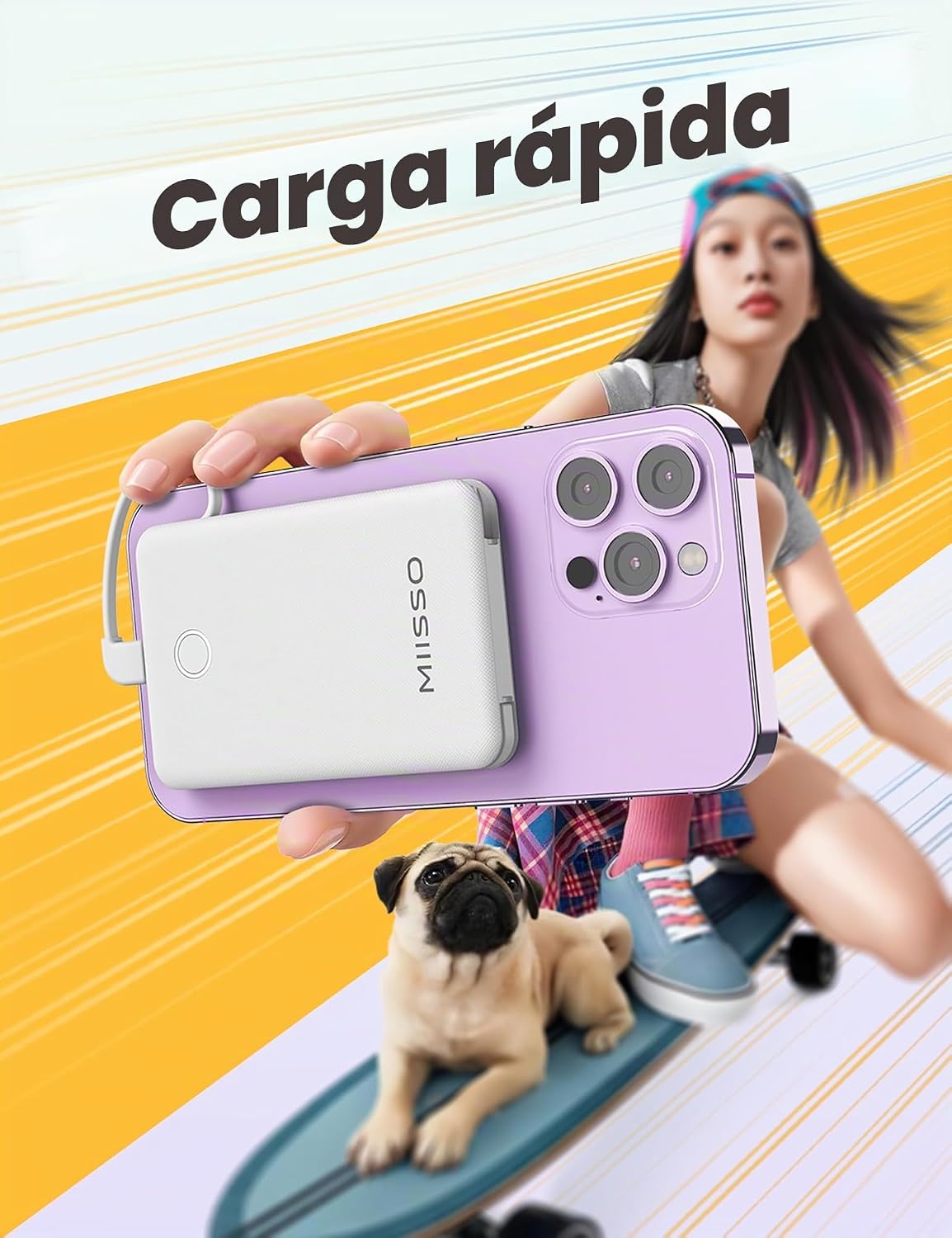 miisso - Batería externa de 6000 mAh ultradelgada con cables incorp...