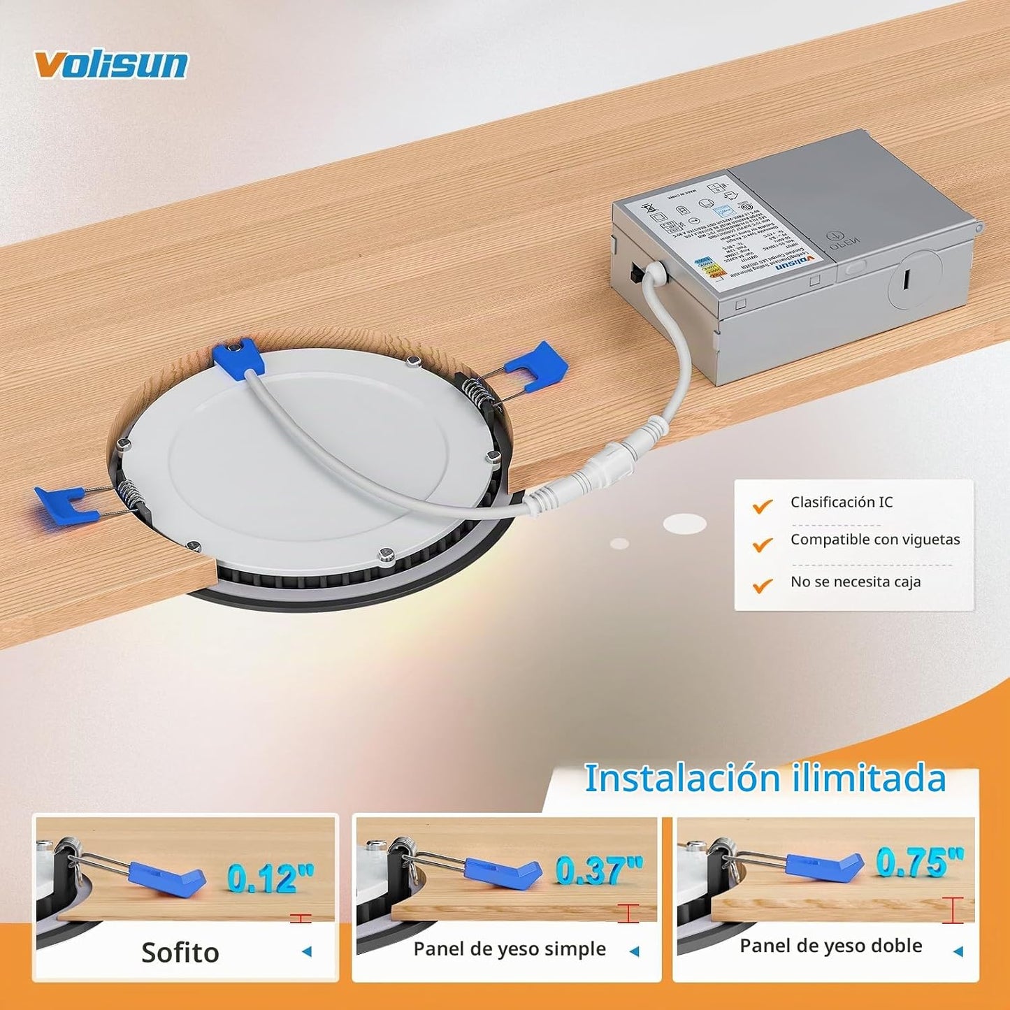 VOLISUN Paquete de 24 luces empotrables de 4 pulgadas, luz LED empo...