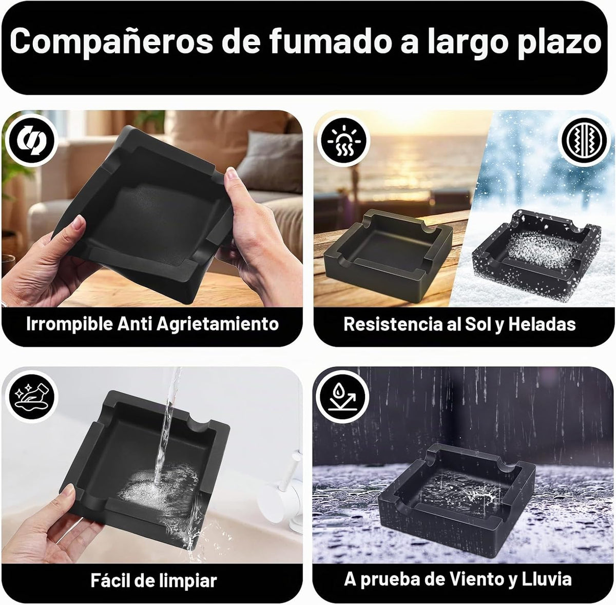 Ceniceros de silicona irrompibles para exteriores, con 4 soportes p...
