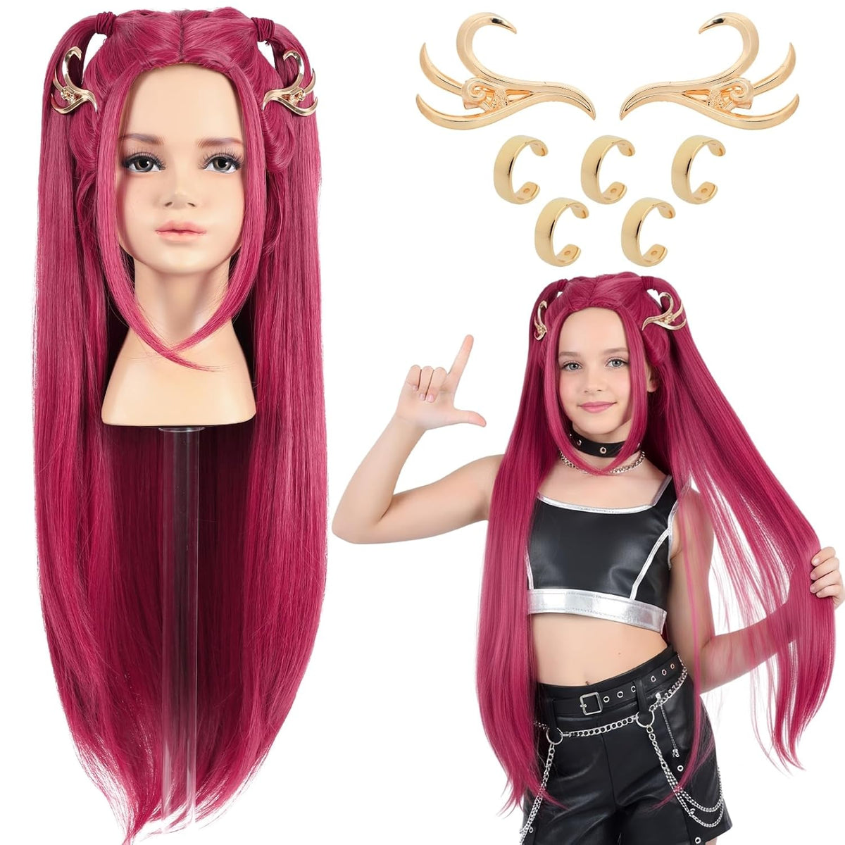PUREHAIR - Peluca larga de anime en rojo y rosa para disfraz \u2013...