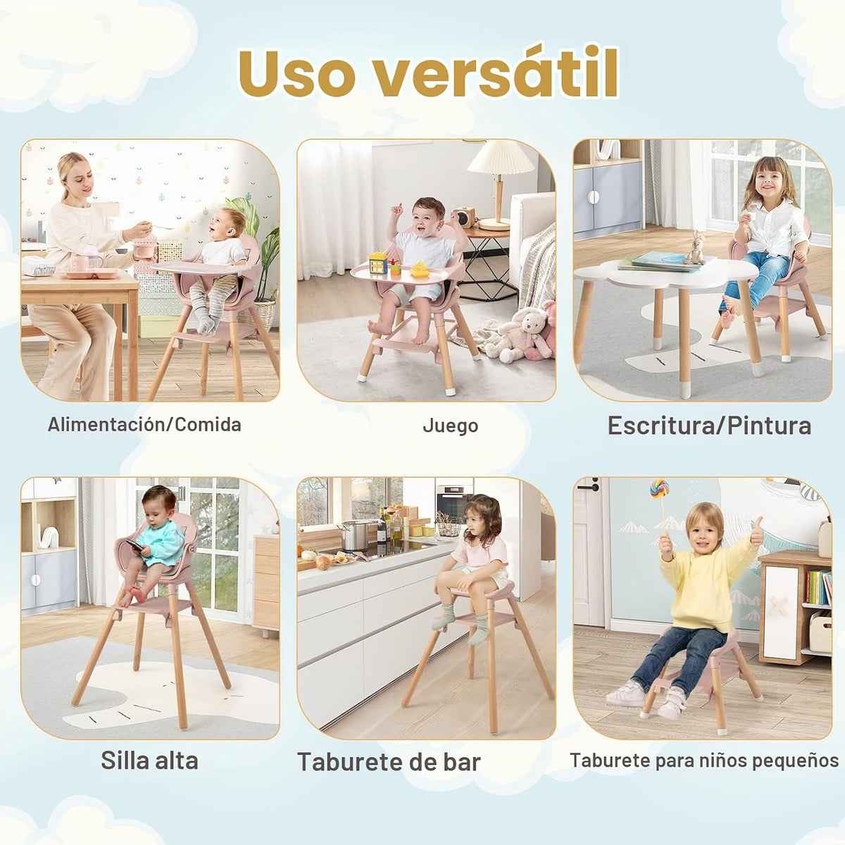 HONEY JOY Silla alta para bebé, silla alta convertible 6 en 1 de ma...