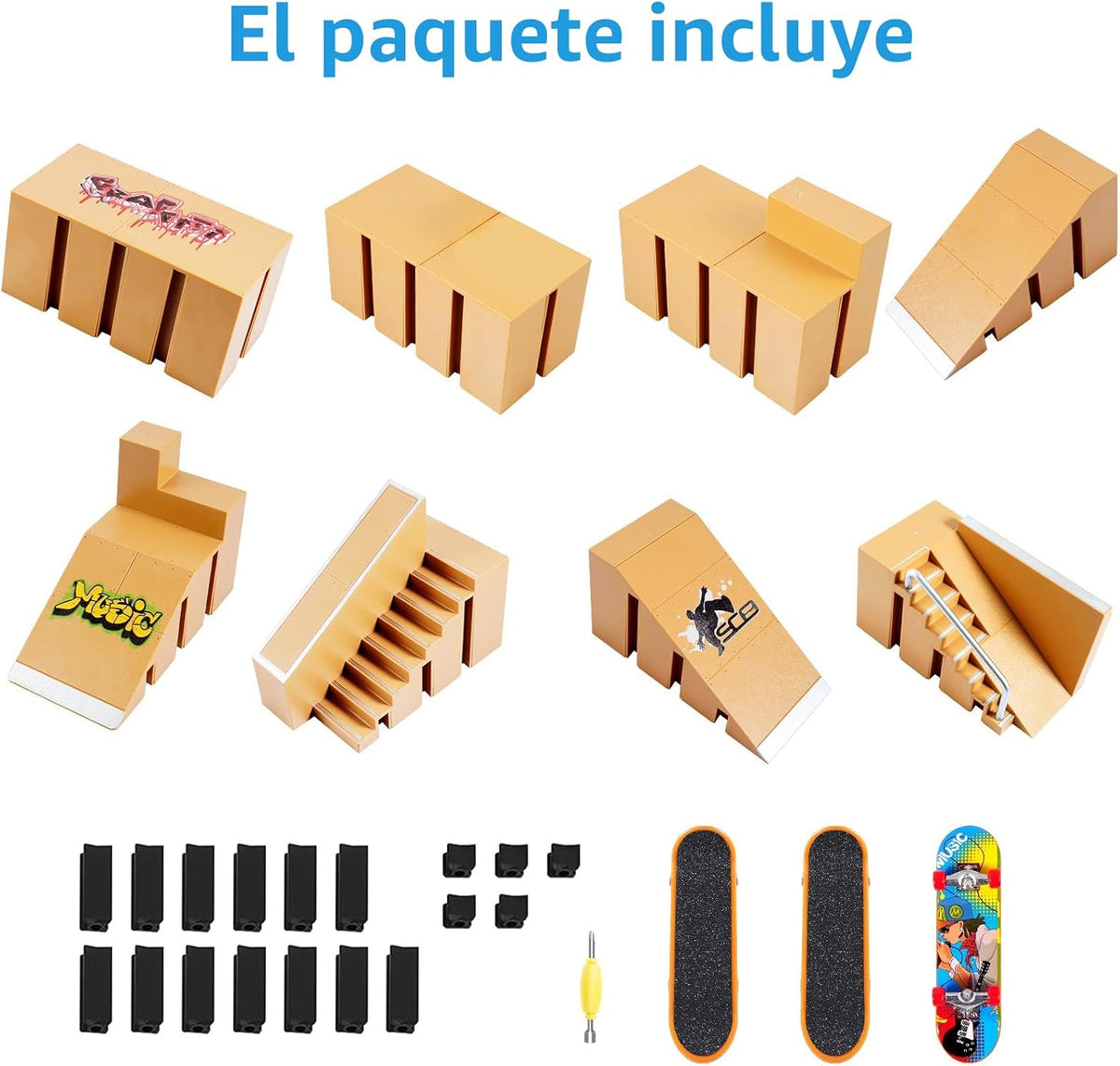 Kit de Parque de Patinaje para Diapasón, Juguetes de Patineta con 3...