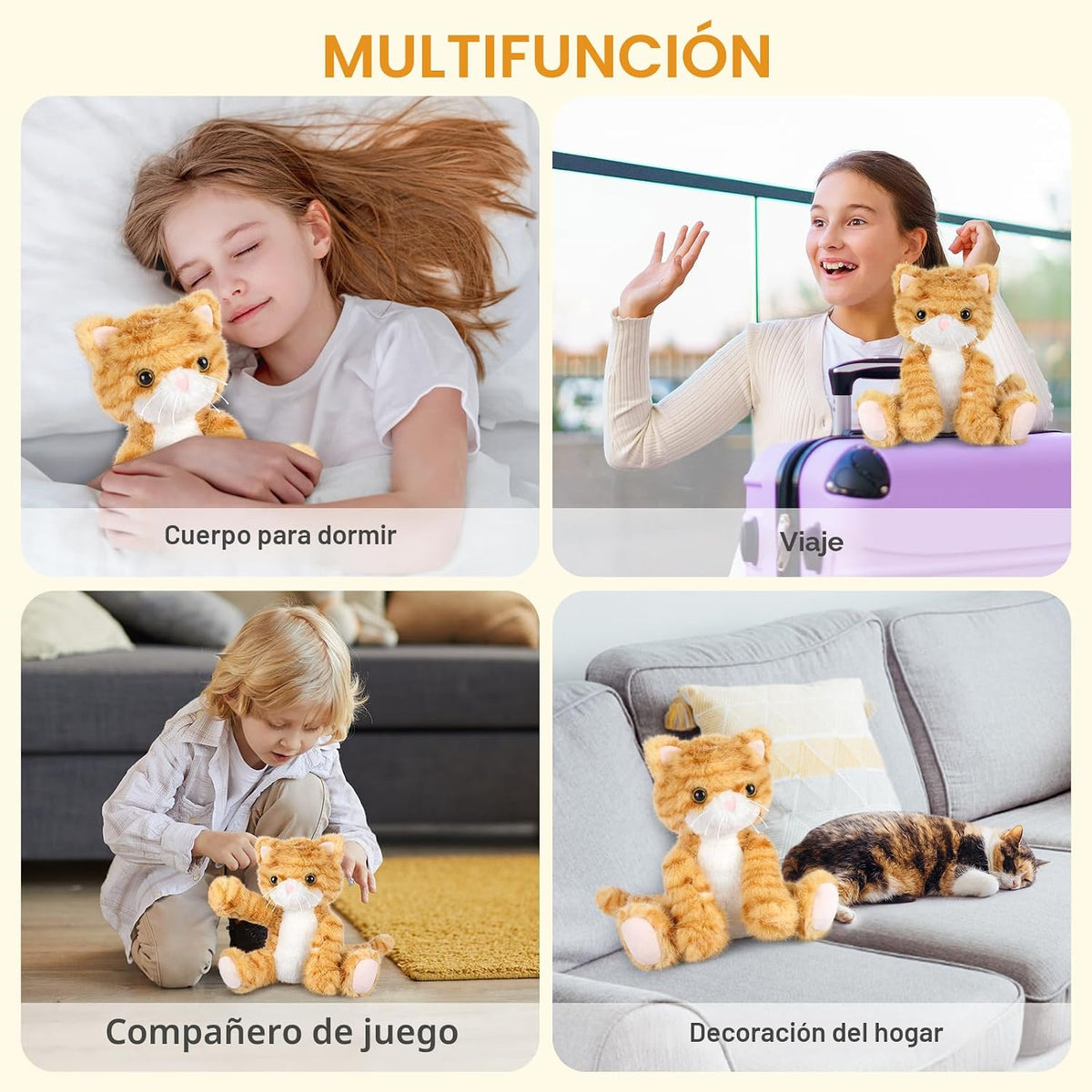 SuzziPals Animal de peluche de gato naranja calentable y enfriable,...