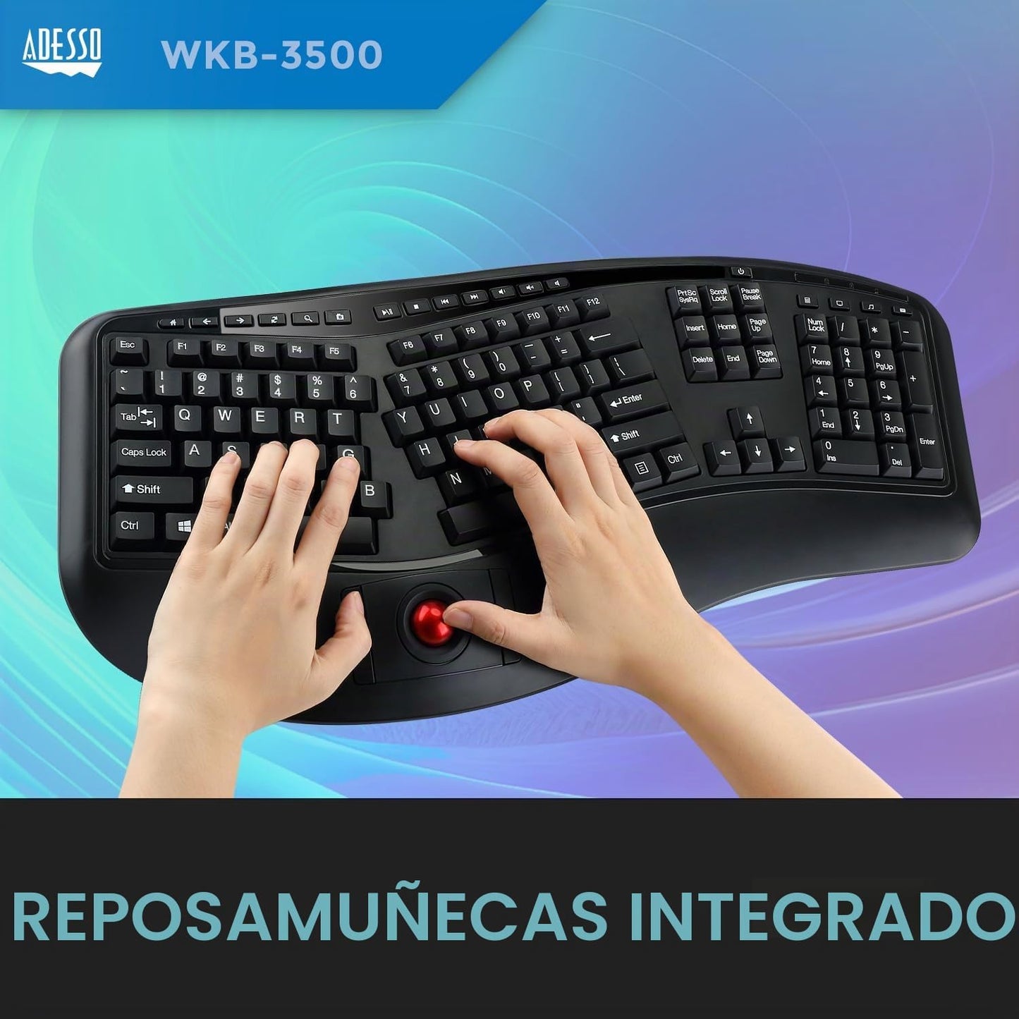 Adesso Teclado ergonómico inalámbrico 2 en 1, WKB-3500UB, negro | E...