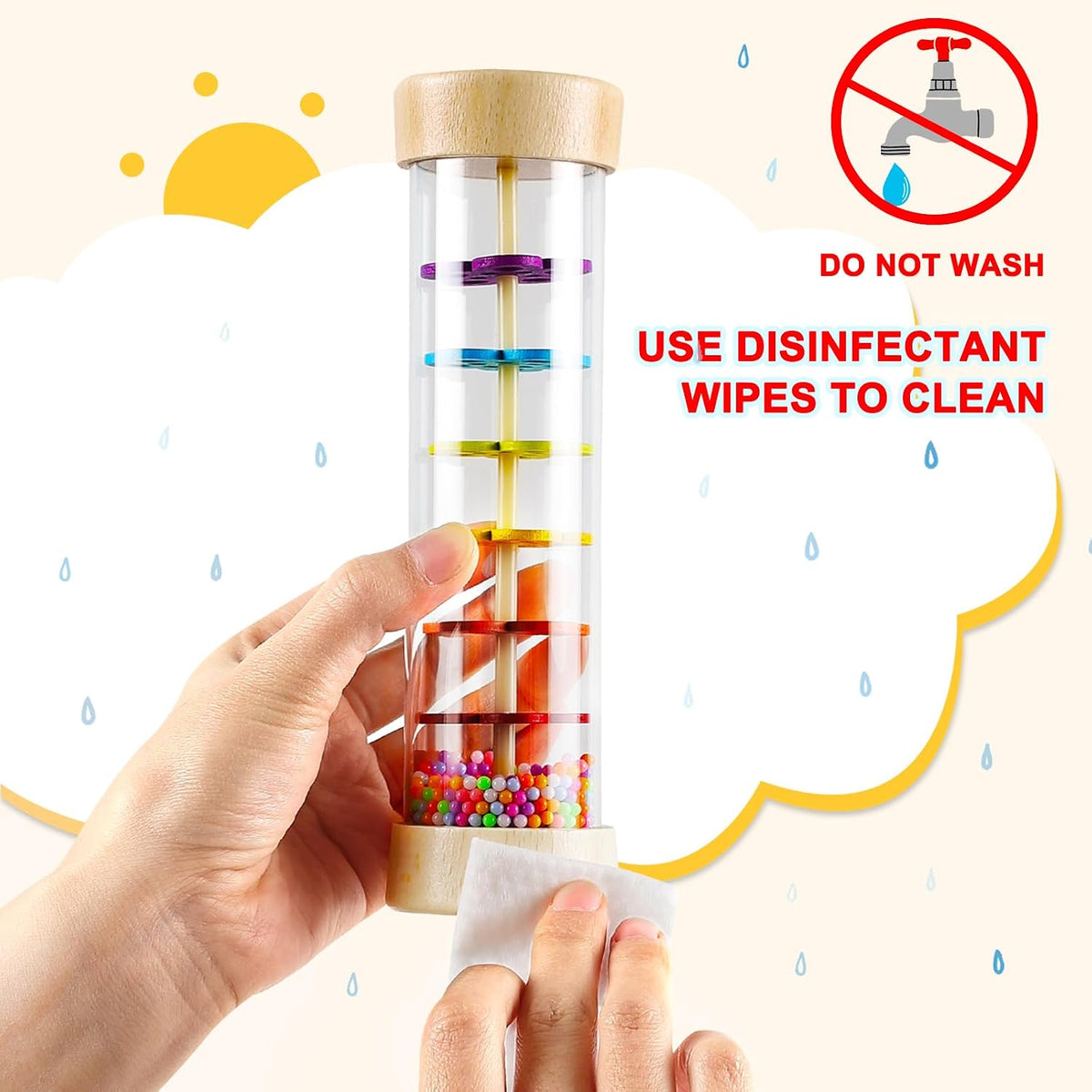 LOOIKOOS Rainmaker - Palo de lluvia de madera de 7 pulgadas, juguet...