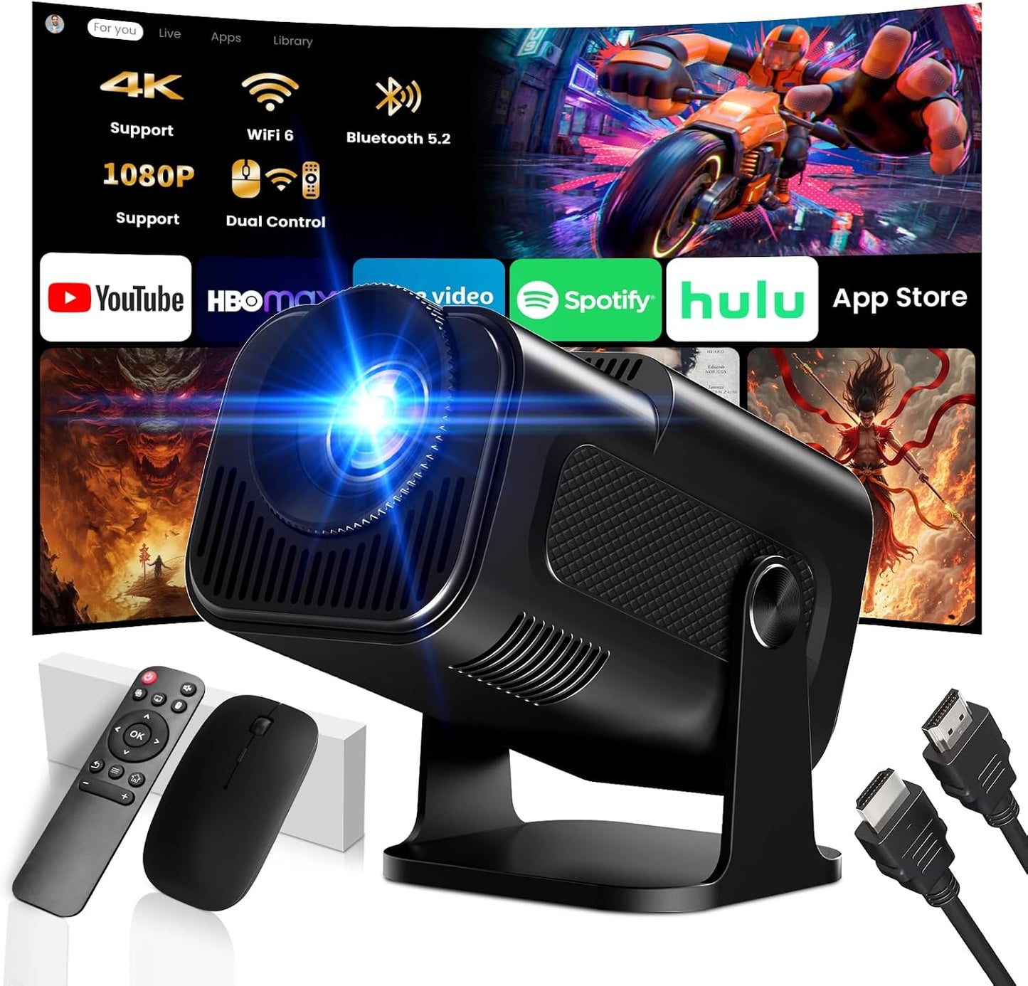 Mini proyector con WiFi y soporte Bluetooth 4K 1080P FHD 2026 Proye...