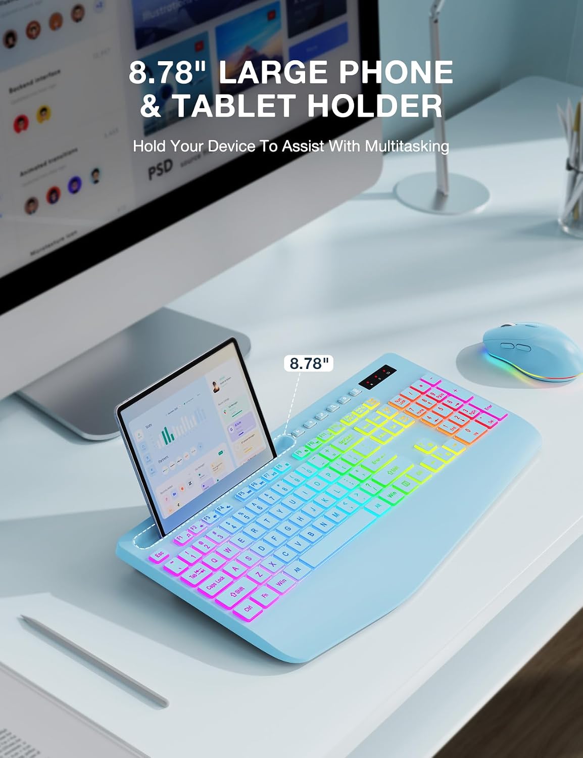SABLUTE Combo de teclado y mouse inalámbricos, 9 efectos retroilumi...