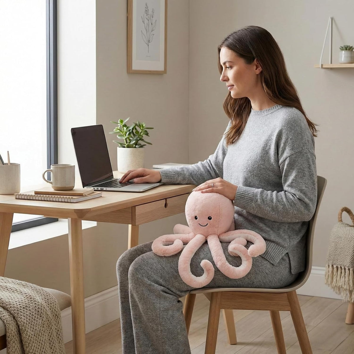 WEIGEDU Juguete de peluche de pulpo, color rosa | Linda almohada oc...