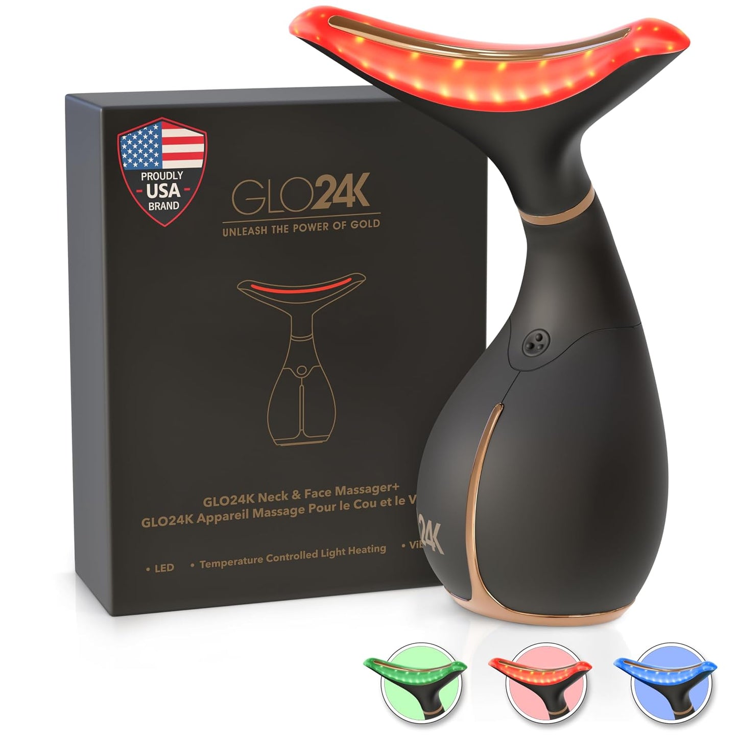 GLO24K - Dispositivo de belleza facial y cuello con luz roja, herra...
