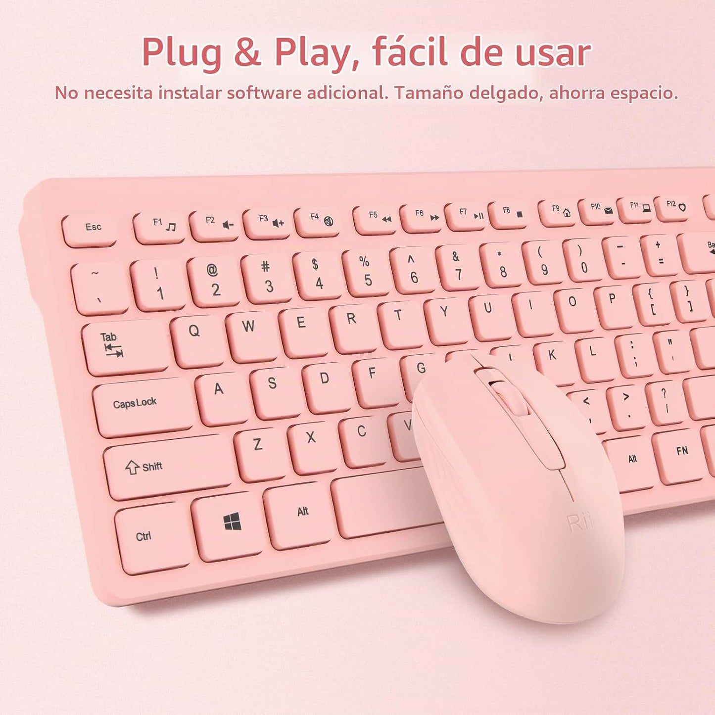 Combo de teclado y mouse inalámbricos, teclado estándar Rii para PC...