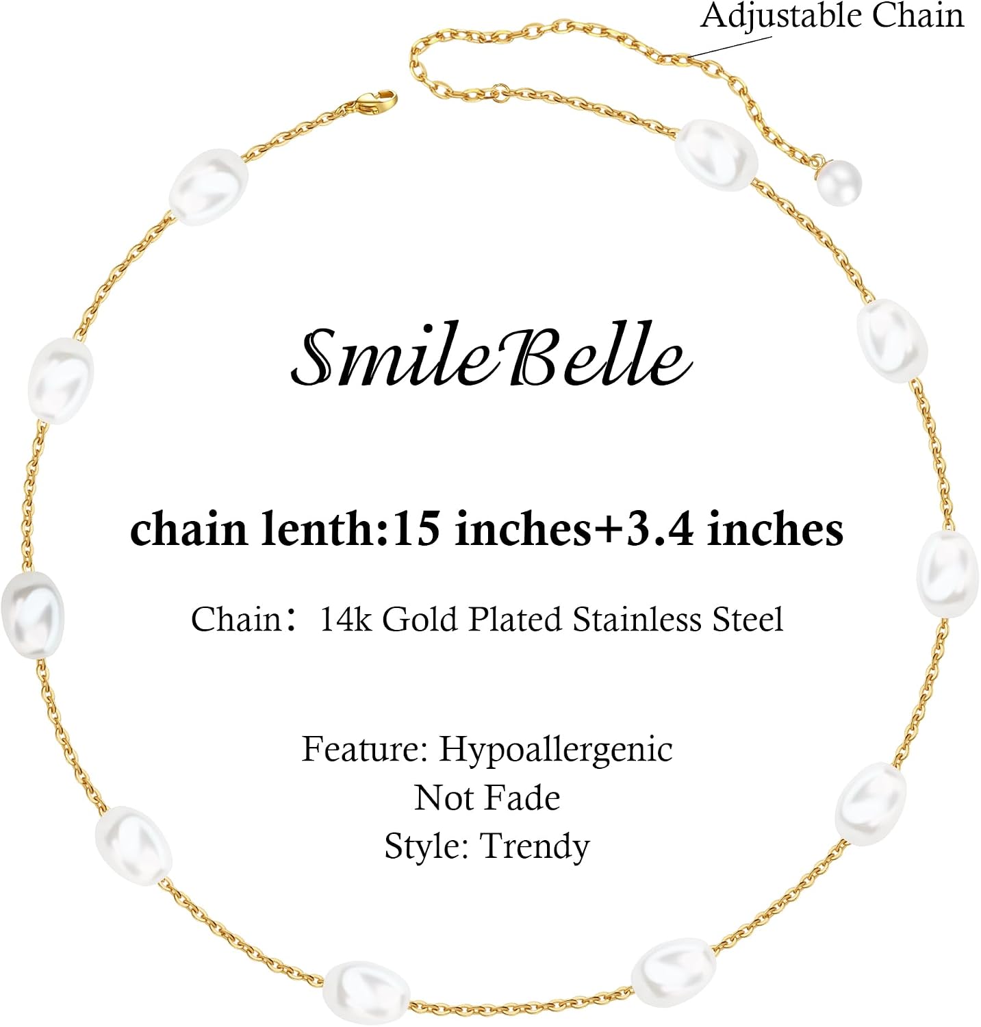 SmileBelle Collares de perlas, gargantilla de perlas de margarita p...