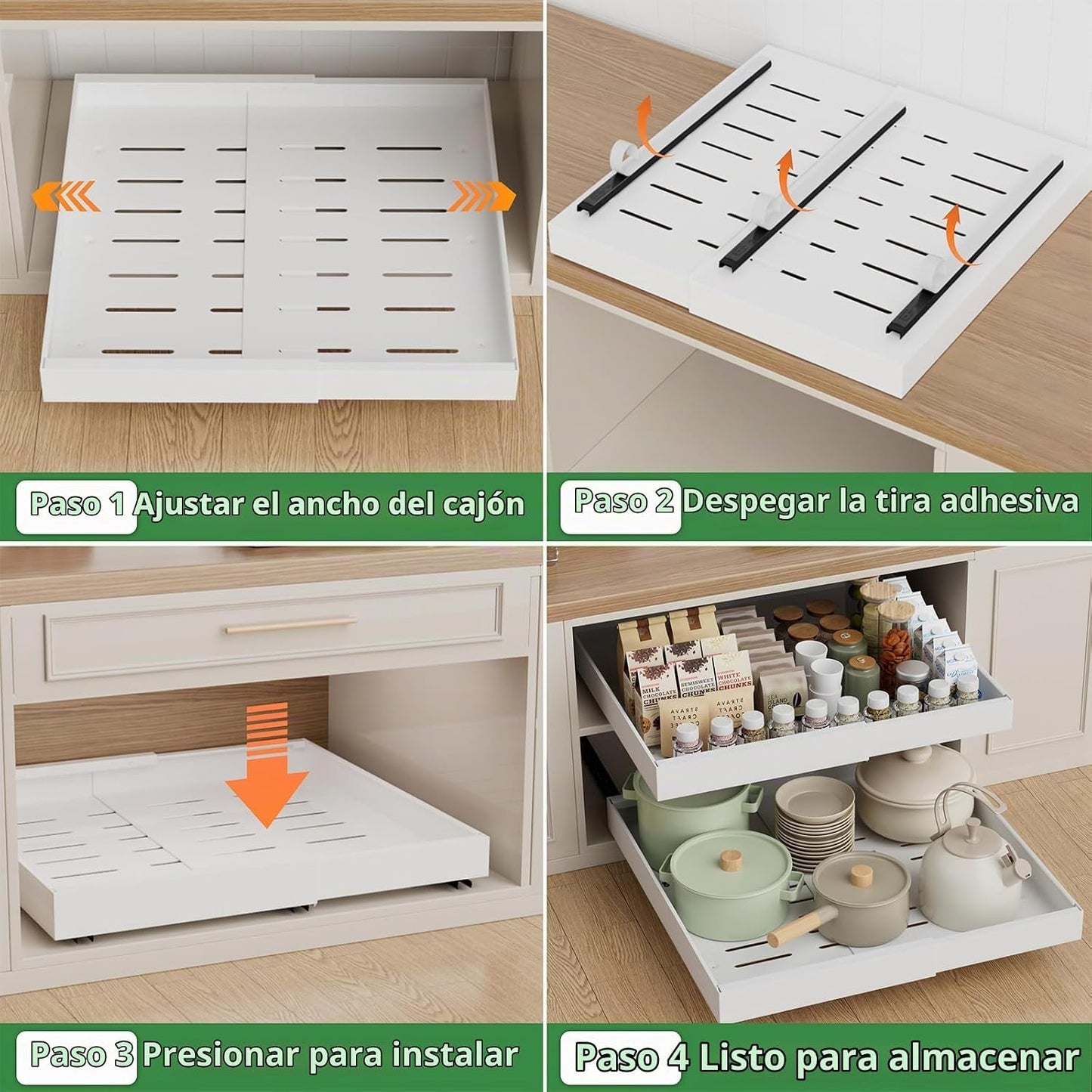 PAKETA Paquete de 4 organizadores de gabinete extraíbles extensible...