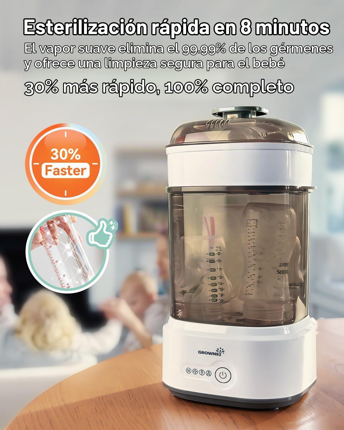 Grownsy Esterilizador y secador compacto para biberones con desinfe...