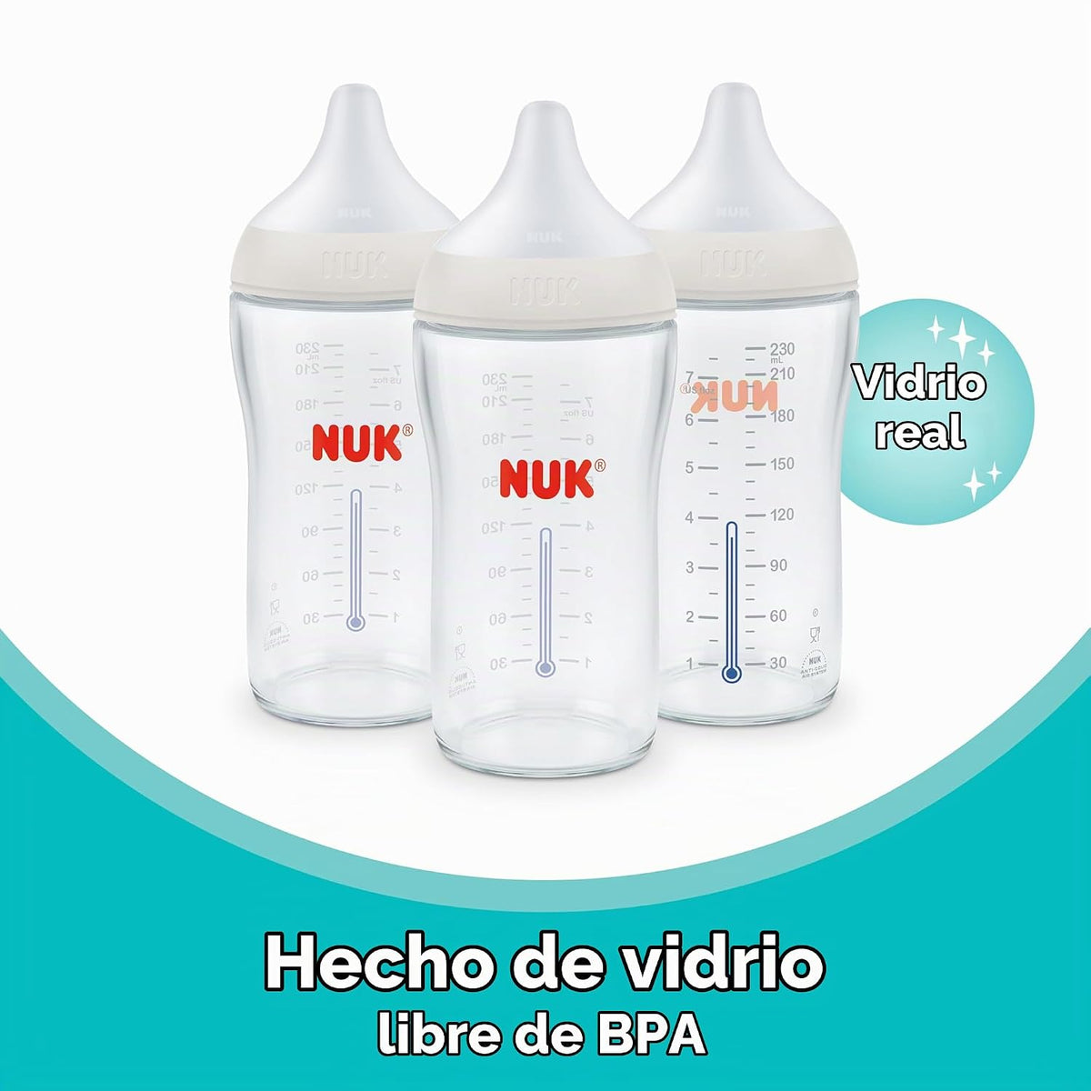 NUK Perfect Match - Botella de vidrio natural + anticólico, 8 onzas...